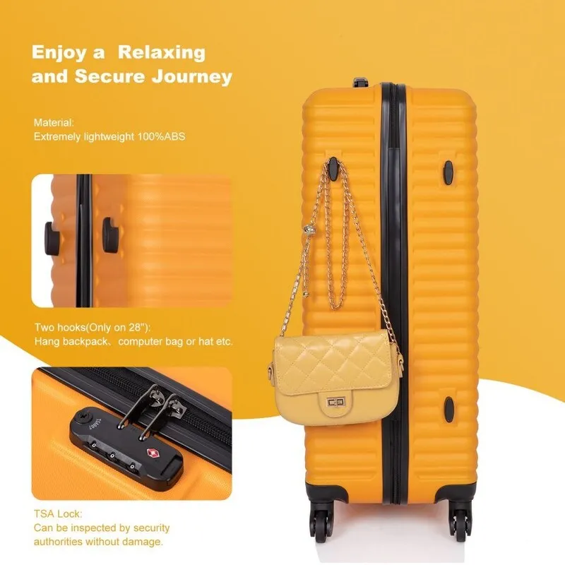 3 Piece ABS Lightweight Suitcase Luggage Sets with Two Hooks,TSA Lock