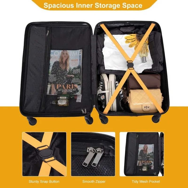 3 Piece ABS Lightweight Suitcase Luggage Sets with Two Hooks,TSA Lock