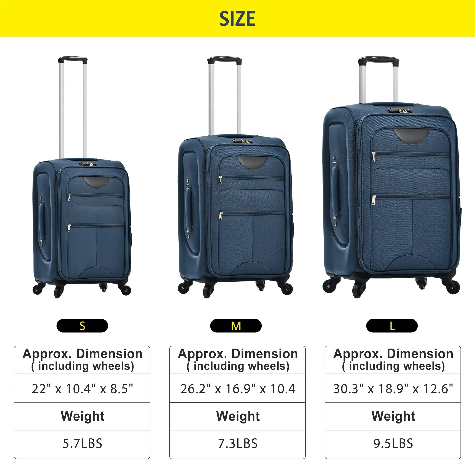 3 Piece Softside Luggage Set with TSA Lock and Spinner Wheels, Expandable Suitcase with Multi-Compartment