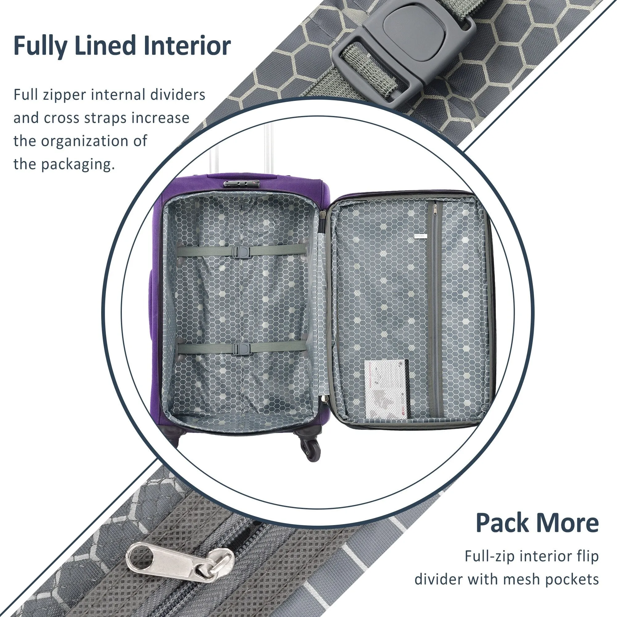 3 Piece Softside Luggage Set with TSA Lock and Spinner Wheels, Expandable Suitcase with Multi-Compartment