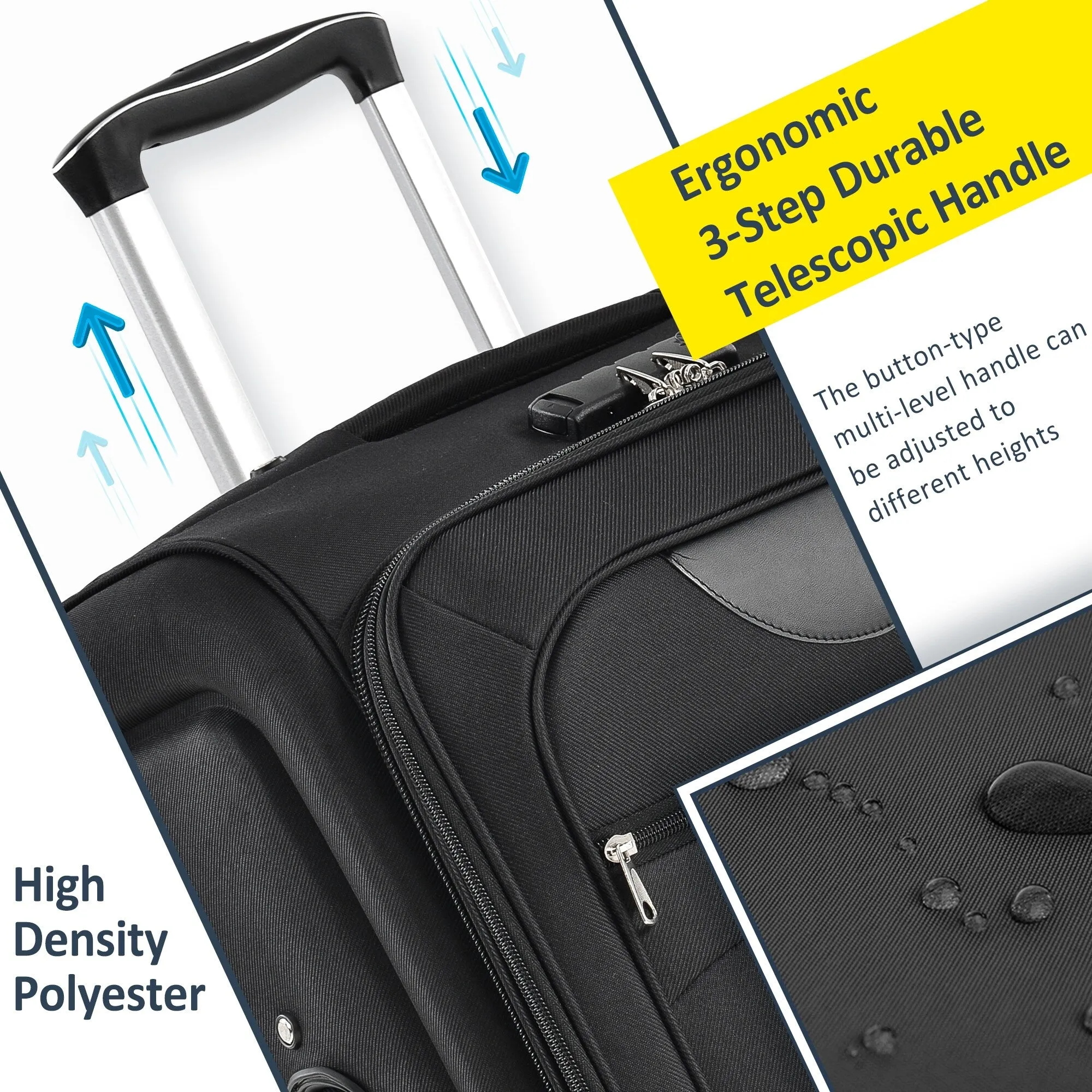 3 Piece Softside Luggage Set with TSA Lock and Spinner Wheels, Expandable Suitcase with Multi-Compartment