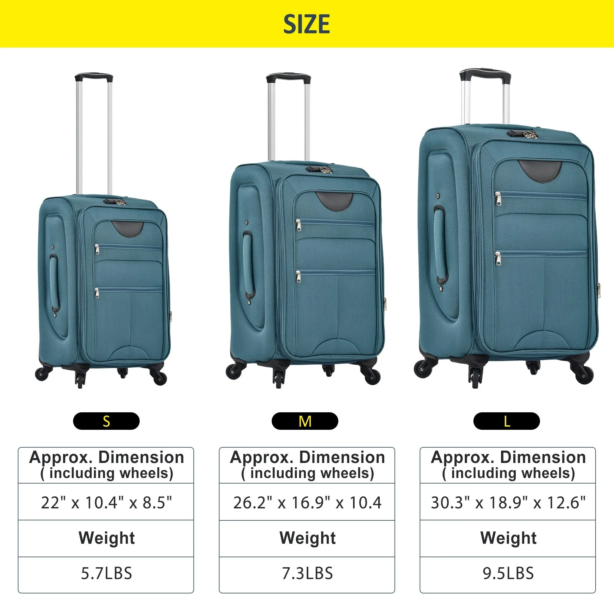 3 Piece Softside Luggage Set with TSA Lock and Spinner Wheels, Expandable Suitcase with Multi-Compartment