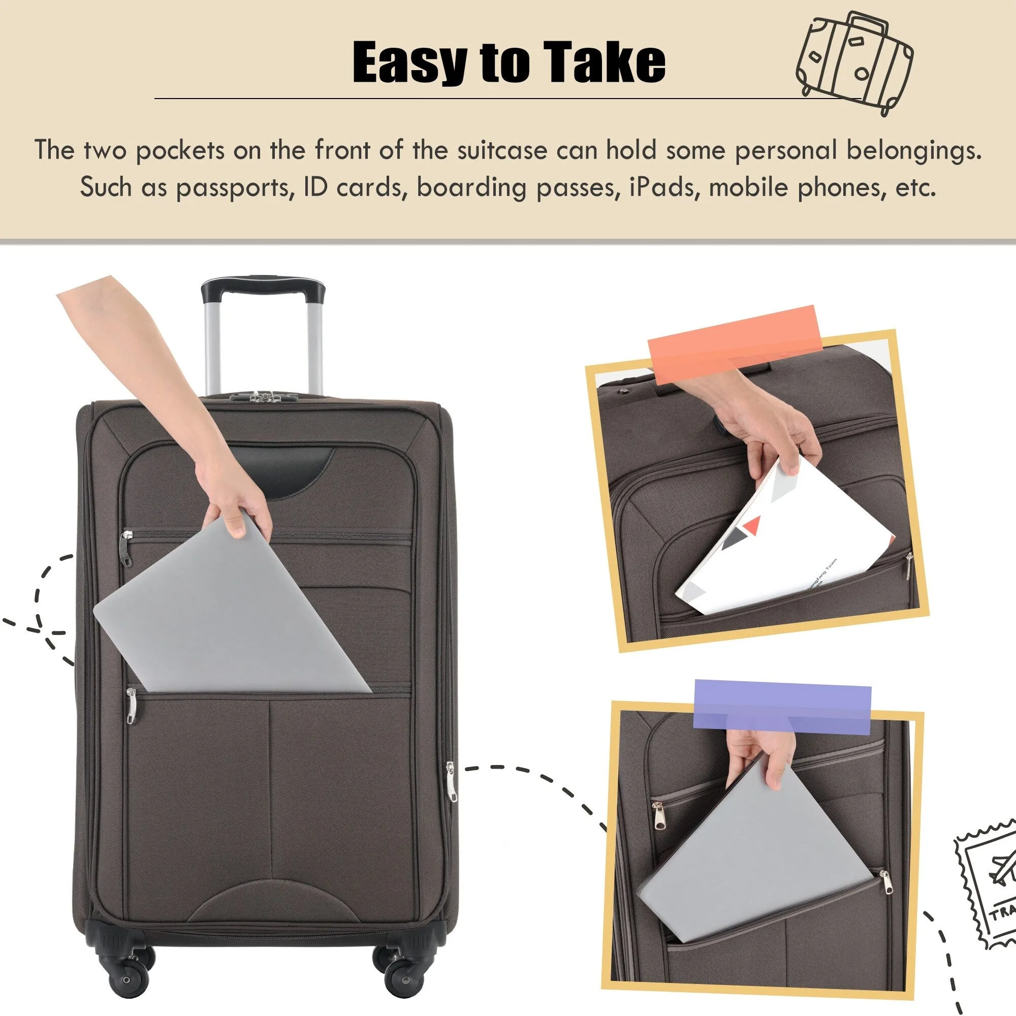 3 Piece Softside Luggage Set with TSA Lock and Spinner Wheels, Expandable Suitcase with Multi-Compartment