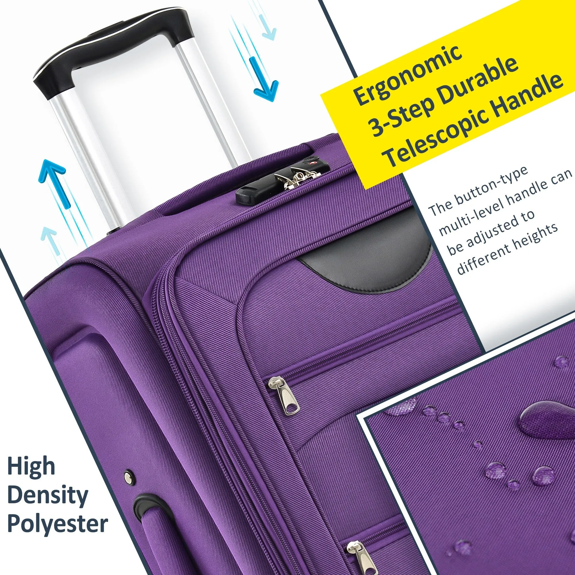 3 Piece Softside Luggage Set with TSA Lock and Spinner Wheels, Expandable Suitcase with Multi-Compartment