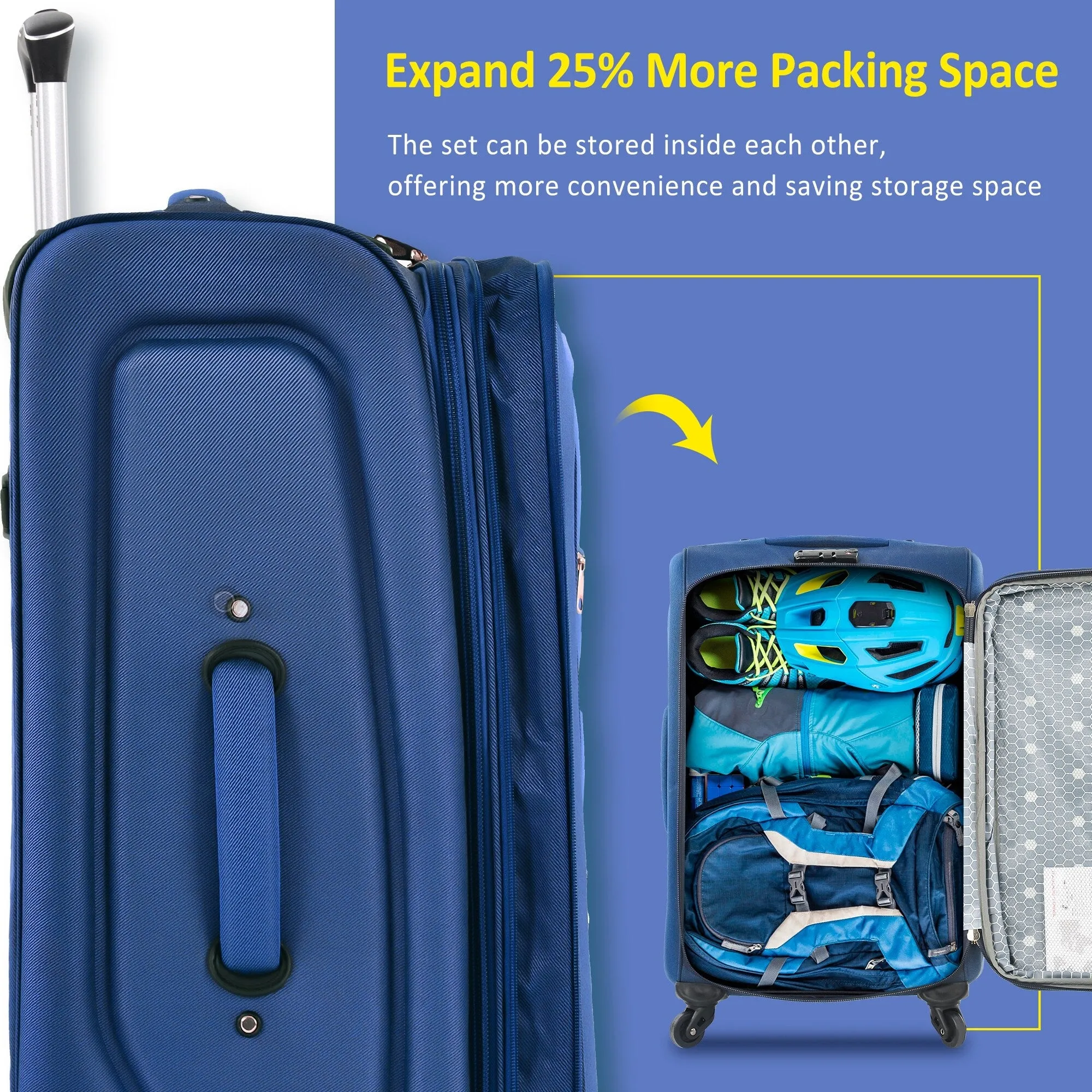 3 Piece Softside Luggage Set with TSA Lock and Spinner Wheels, Expandable Suitcase with Multi-Compartment