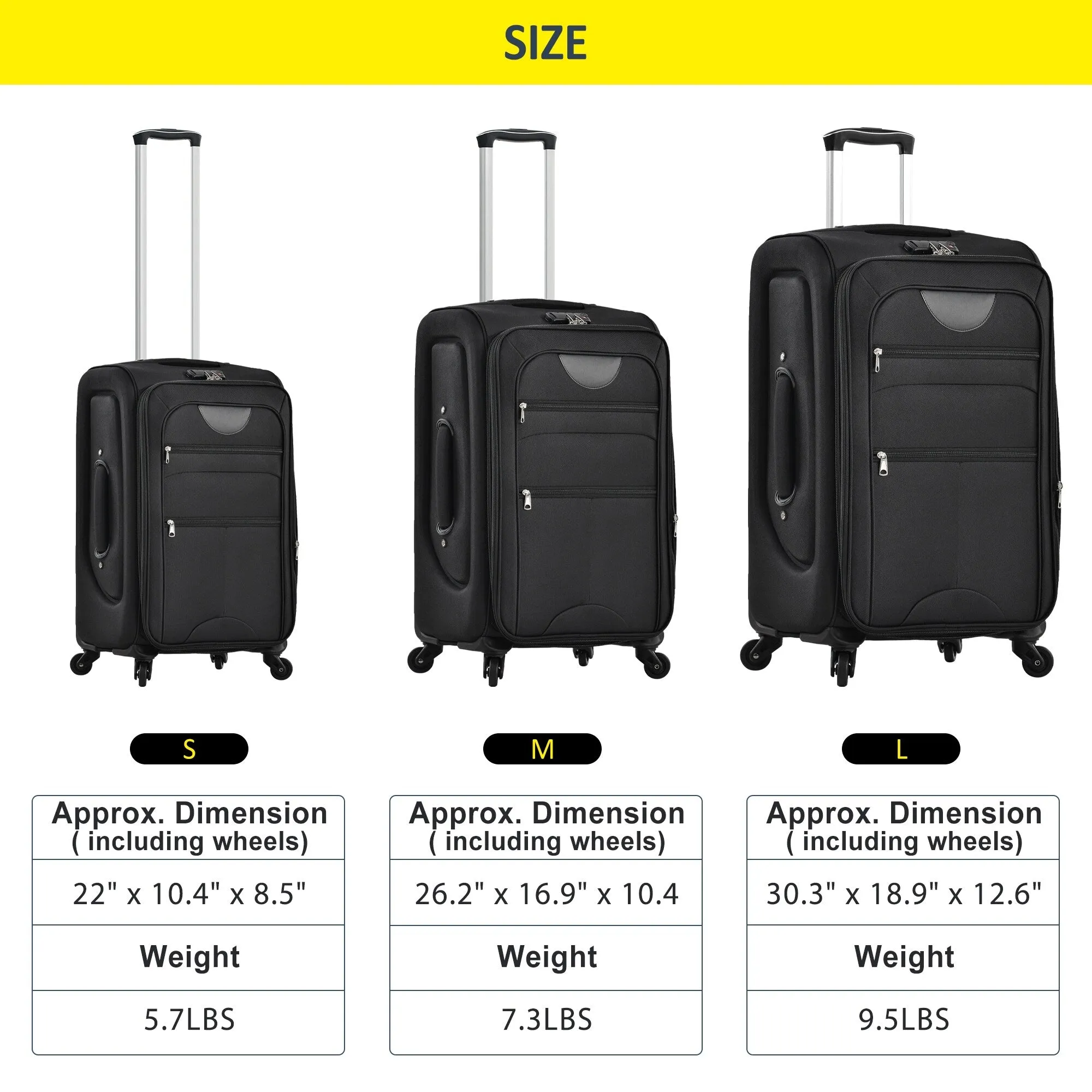 3 Piece Softside Luggage Set with TSA Lock and Spinner Wheels, Expandable Suitcase with Multi-Compartment
