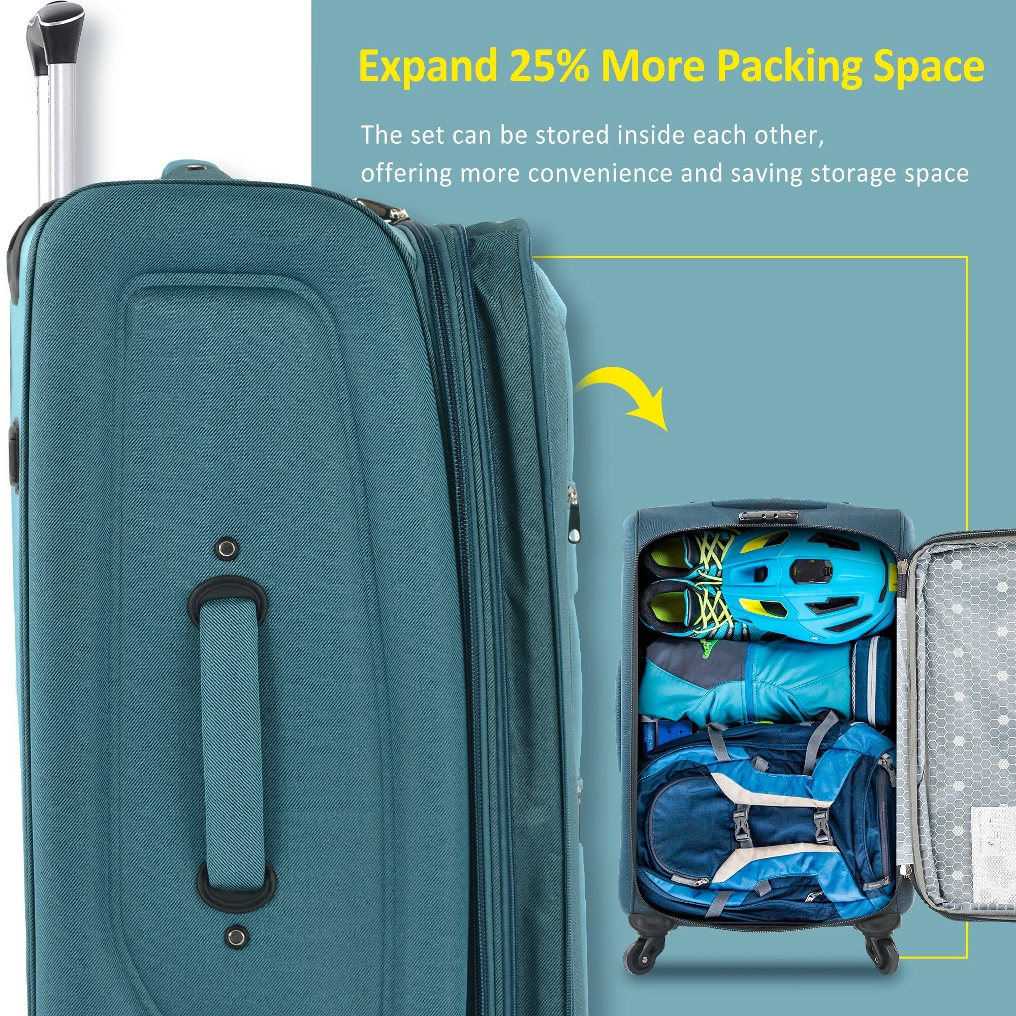 3 Piece Softside Luggage Set with TSA Lock and Spinner Wheels, Expandable Suitcase with Multi-Compartment