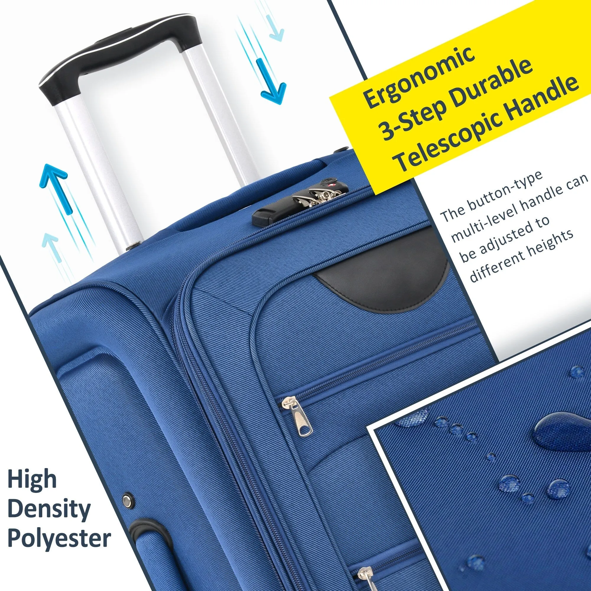3 Piece Softside Luggage Set with TSA Lock and Spinner Wheels, Expandable Suitcase with Multi-Compartment