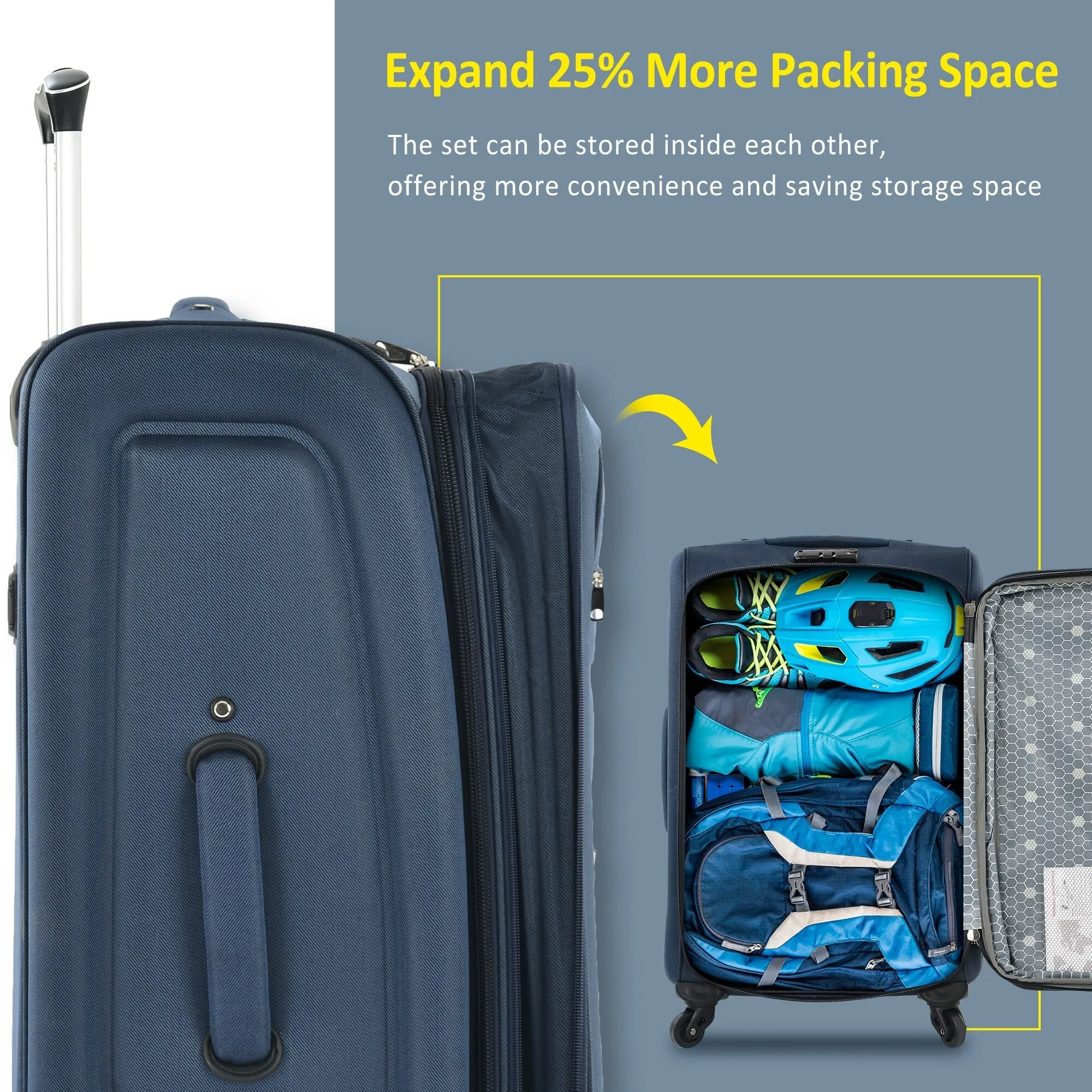 3 Piece Softside Luggage Set with TSA Lock and Spinner Wheels, Expandable Suitcase with Multi-Compartment