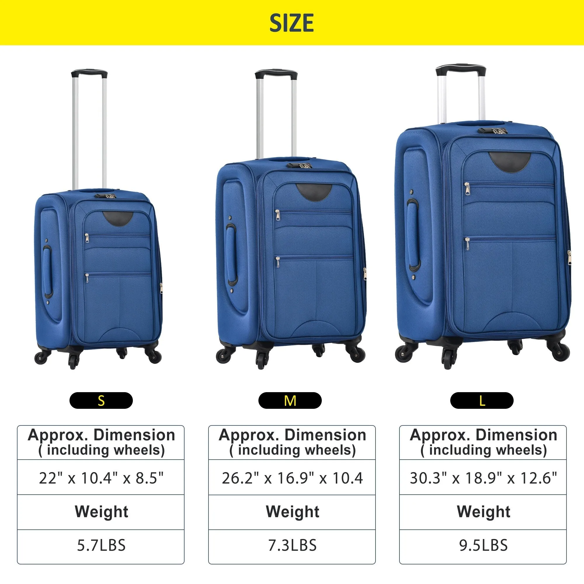 3 Piece Softside Luggage Set with TSA Lock and Spinner Wheels, Expandable Suitcase with Multi-Compartment