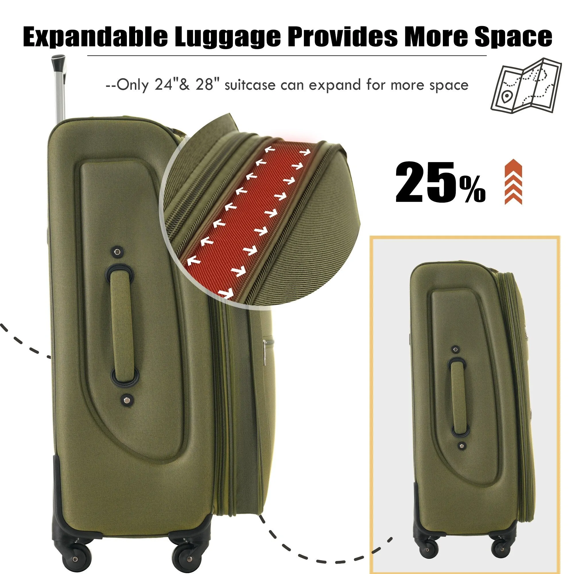 3 Piece Softside Luggage Set with TSA Lock and Spinner Wheels, Expandable Suitcase with Multi-Compartment
