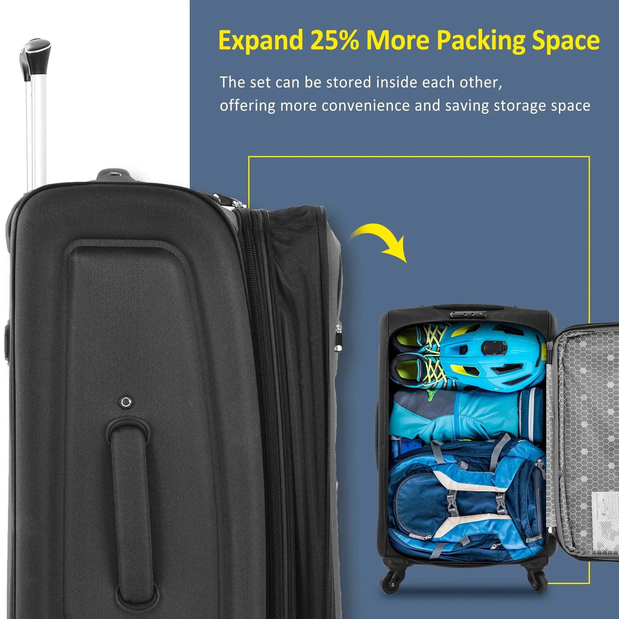 3 Piece Softside Luggage Set with TSA Lock and Spinner Wheels, Expandable Suitcase with Multi-Compartment