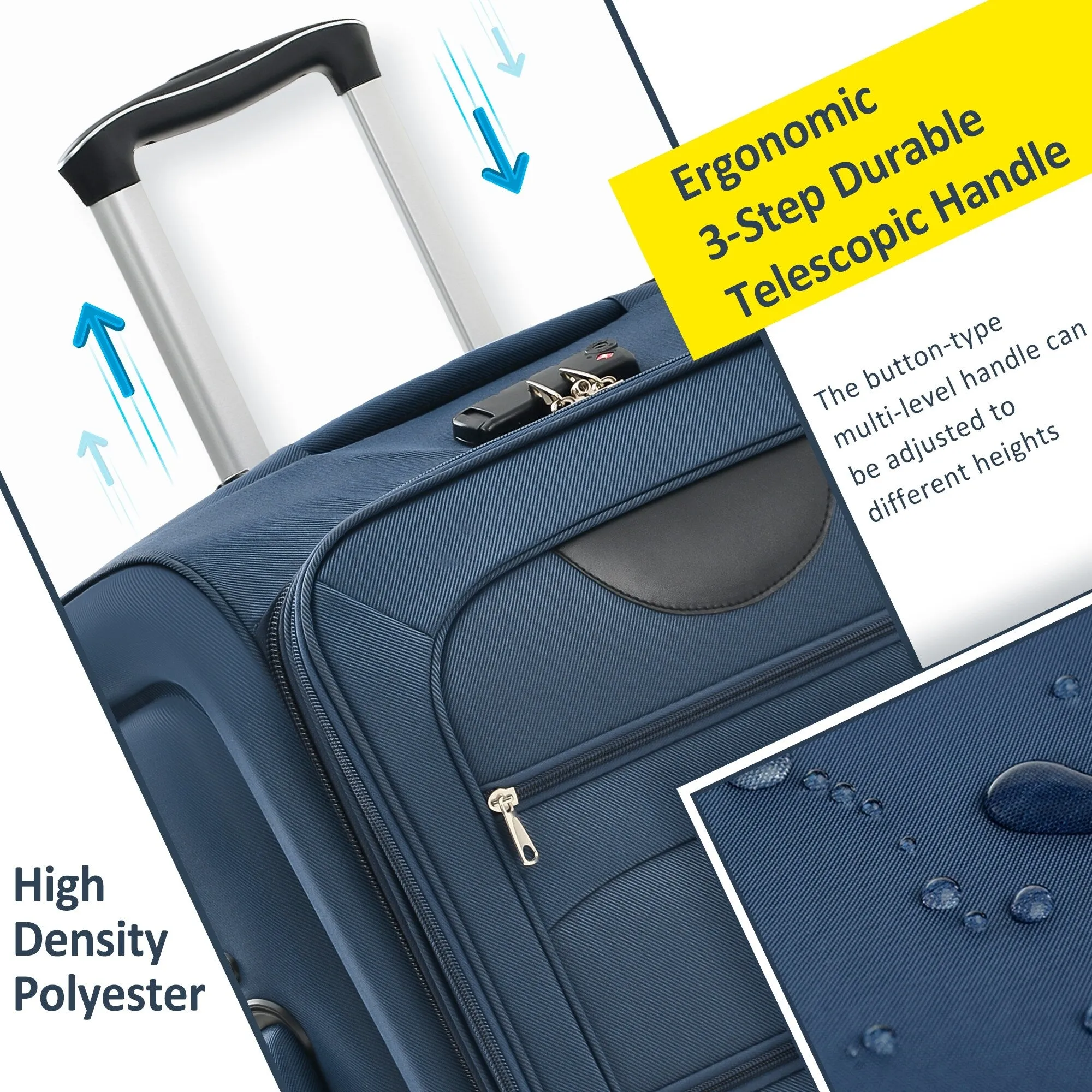 3 Piece Softside Luggage Set with TSA Lock and Spinner Wheels, Expandable Suitcase with Multi-Compartment