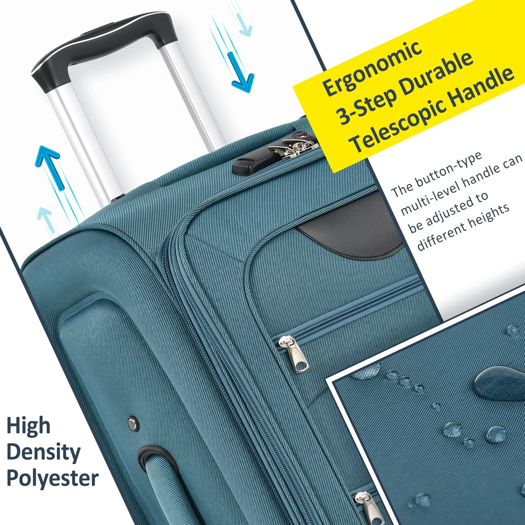 3 Piece Softside Luggage Set with TSA Lock and Spinner Wheels, Expandable Suitcase with Multi-Compartment