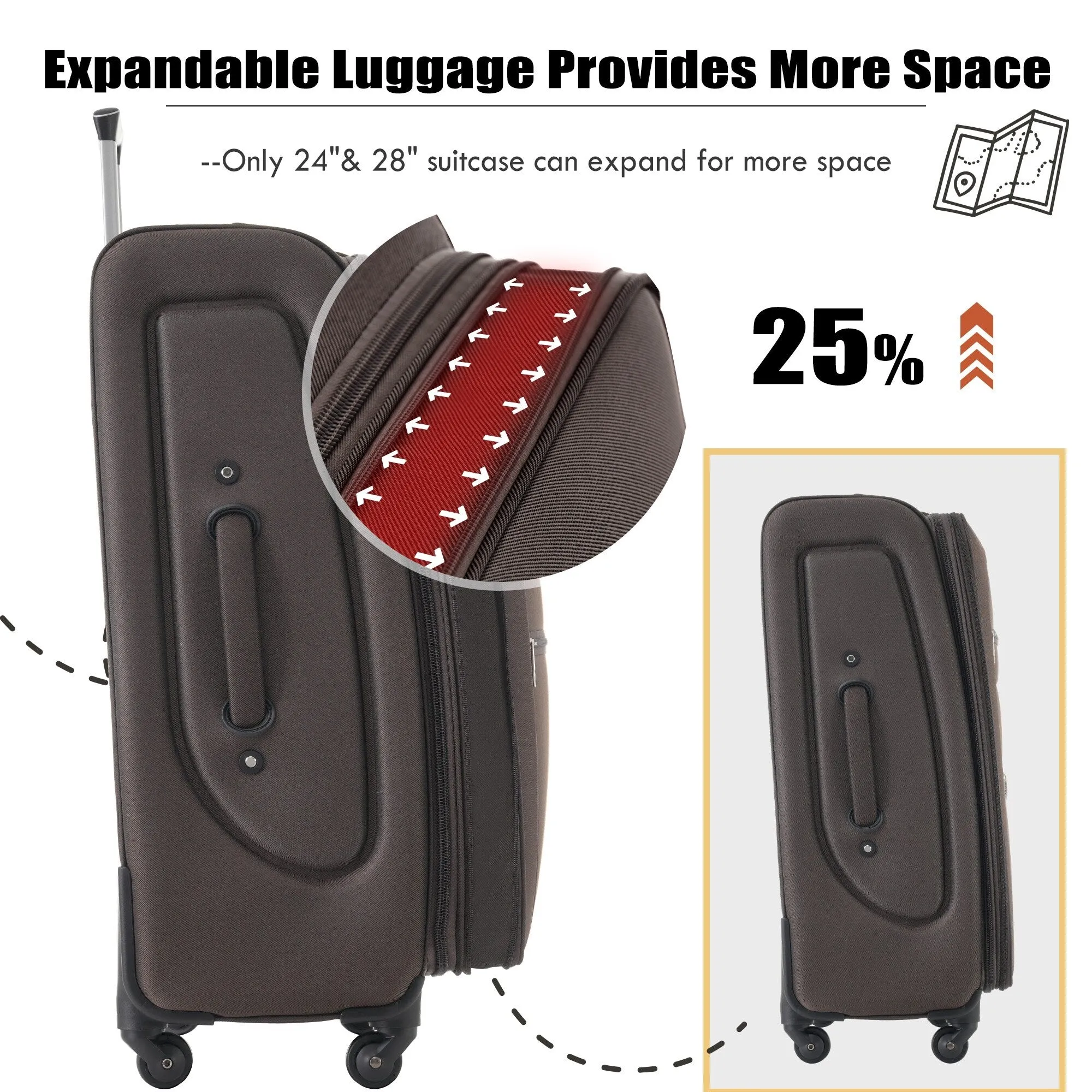 3 Piece Softside Luggage Set with TSA Lock and Spinner Wheels, Expandable Suitcase with Multi-Compartment