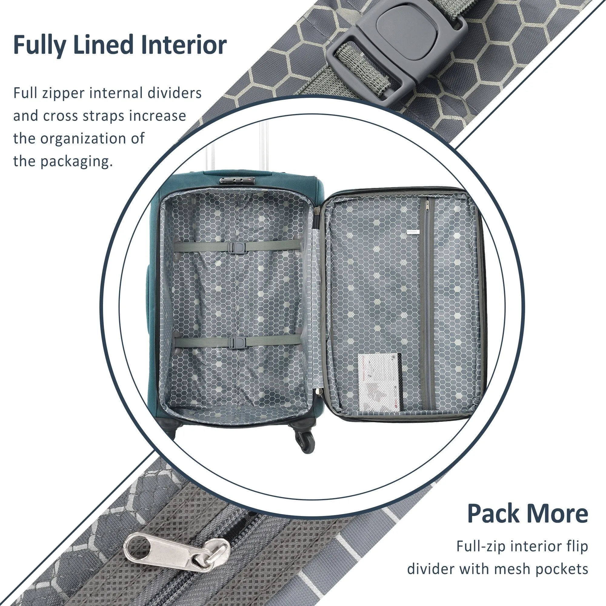 3 Piece Softside Luggage Set with TSA Lock and Spinner Wheels, Expandable Suitcase with Multi-Compartment