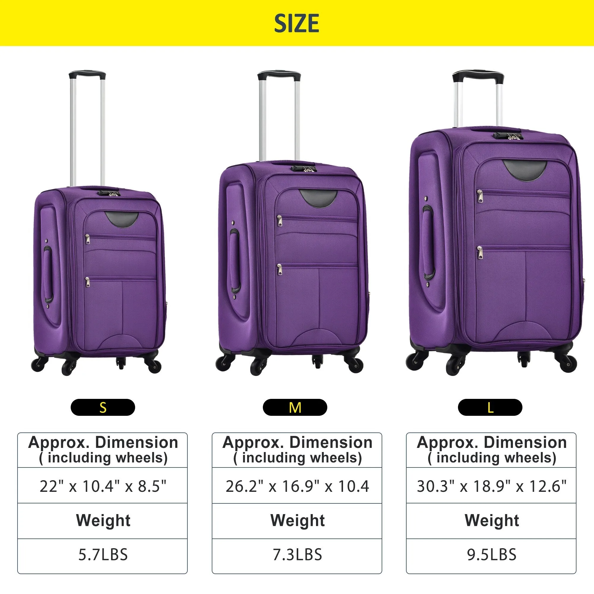 3 Piece Softside Luggage Set with TSA Lock and Spinner Wheels, Expandable Suitcase with Multi-Compartment