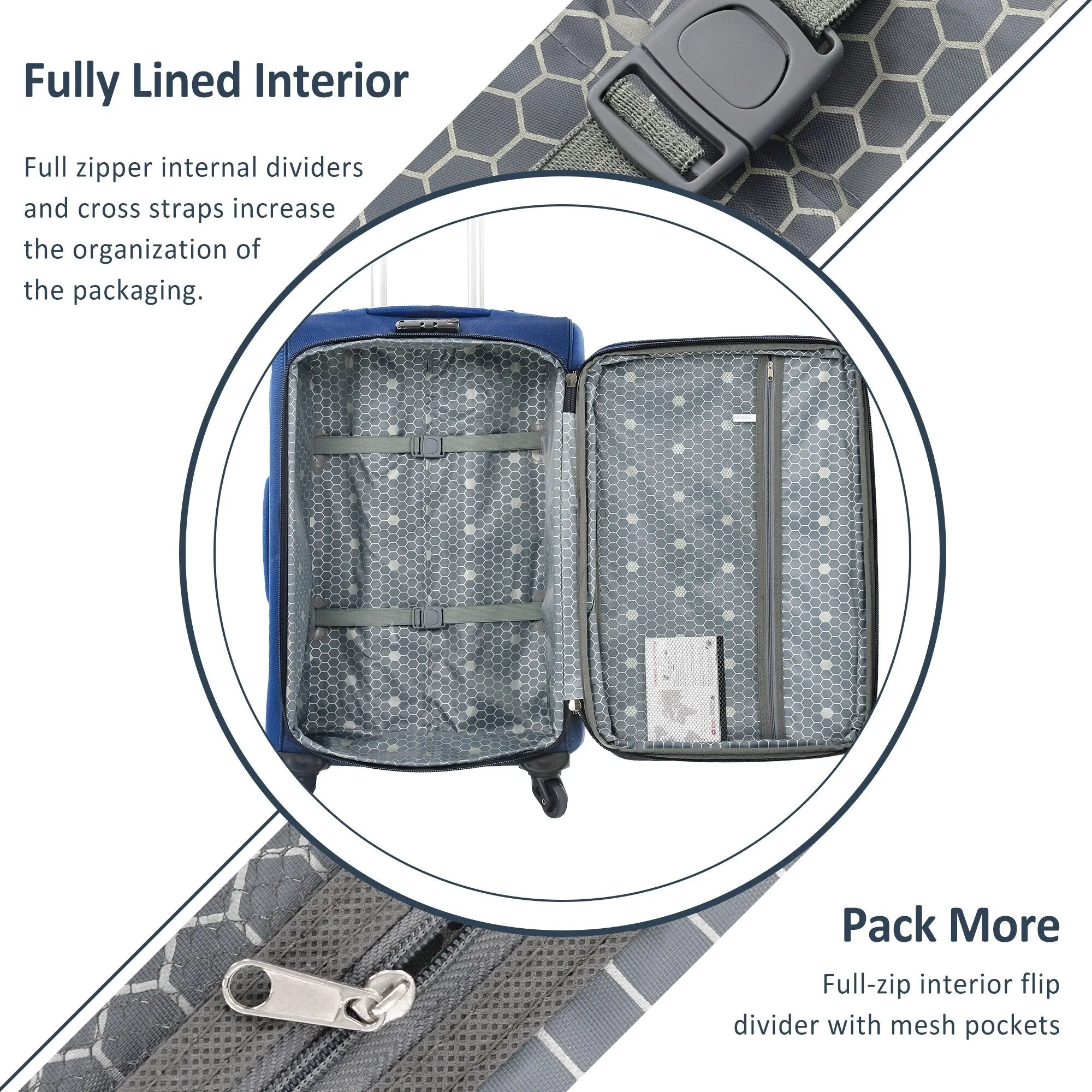3 Piece Softside Luggage Set with TSA Lock and Spinner Wheels, Expandable Suitcase with Multi-Compartment