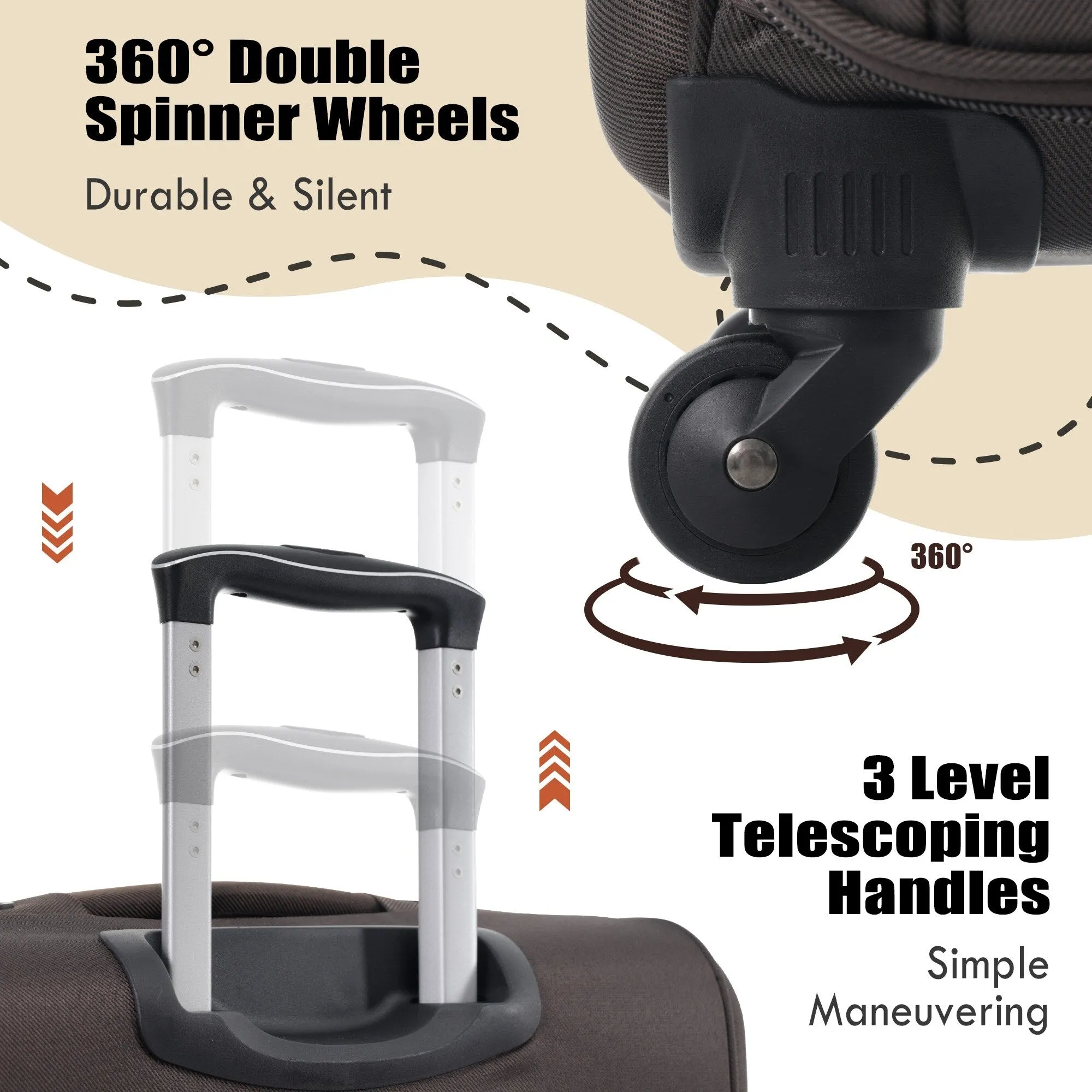 3 Piece Softside Luggage Set with TSA Lock and Spinner Wheels, Expandable Suitcase with Multi-Compartment