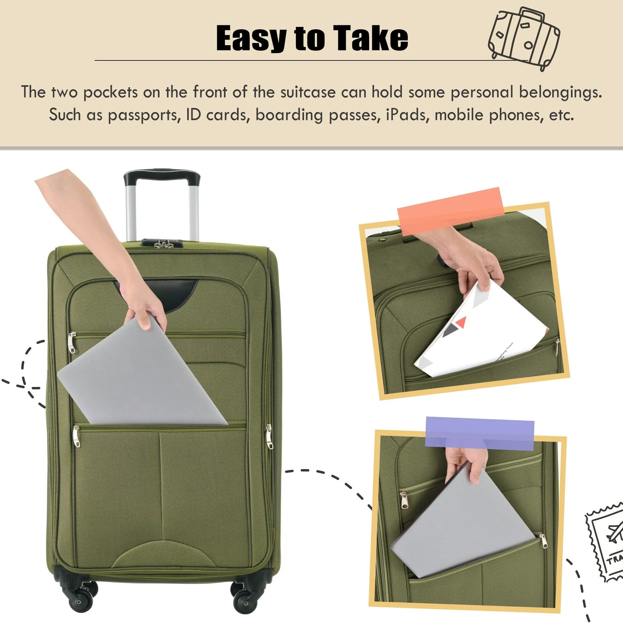 3 Piece Softside Luggage Set with TSA Lock and Spinner Wheels, Expandable Suitcase with Multi-Compartment