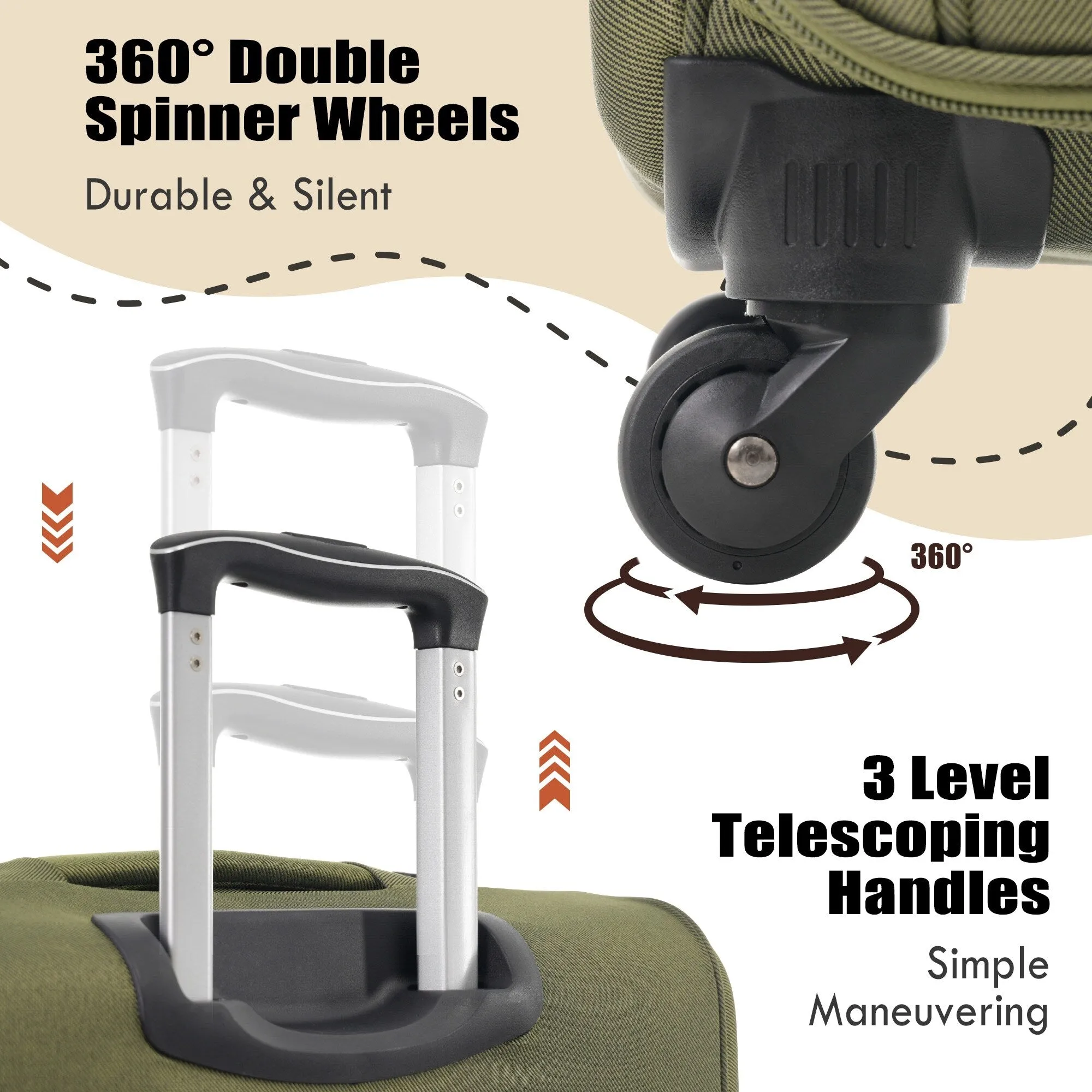 3 Piece Softside Luggage Set with TSA Lock and Spinner Wheels, Expandable Suitcase with Multi-Compartment