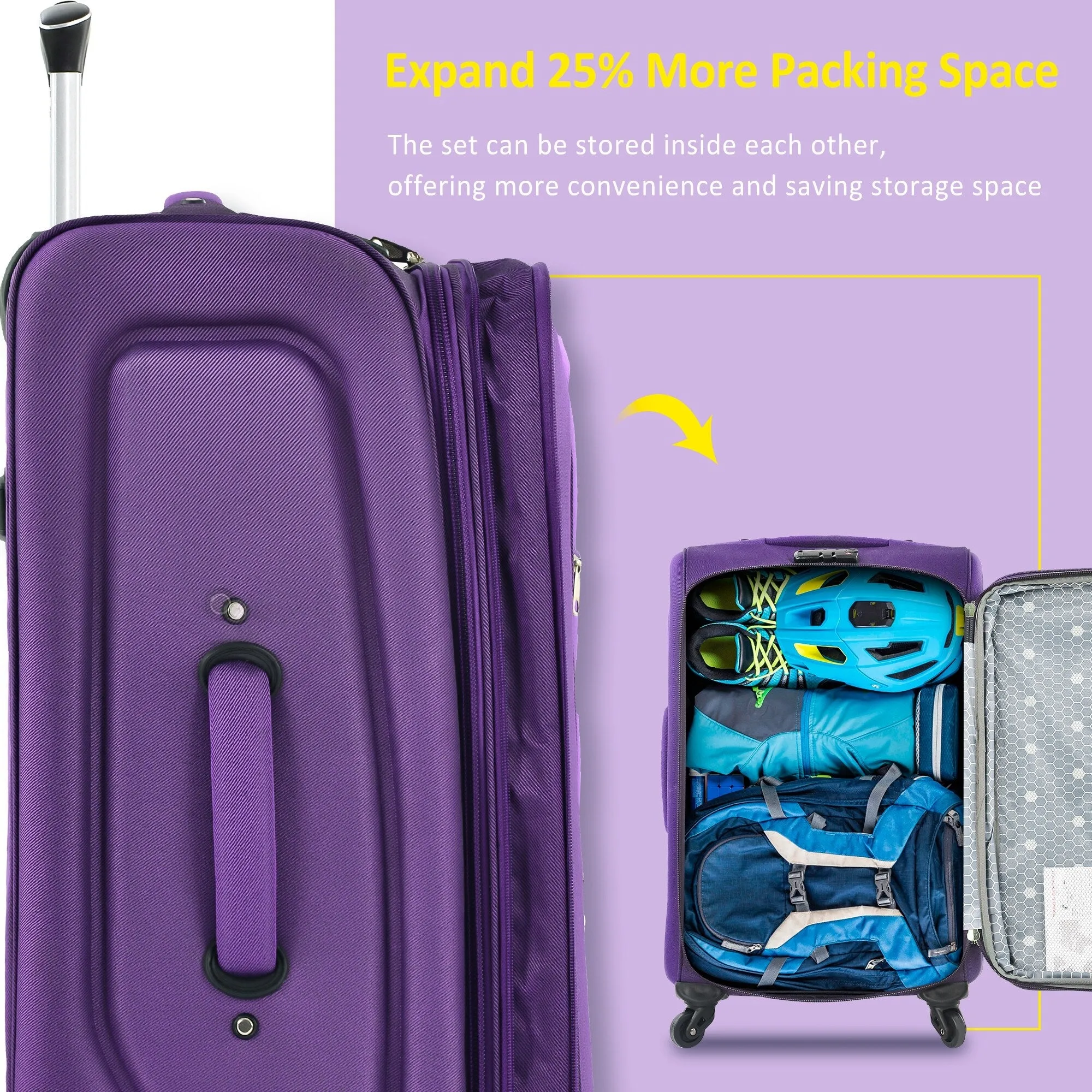 3 Piece Softside Luggage Set with TSA Lock and Spinner Wheels, Expandable Suitcase with Multi-Compartment