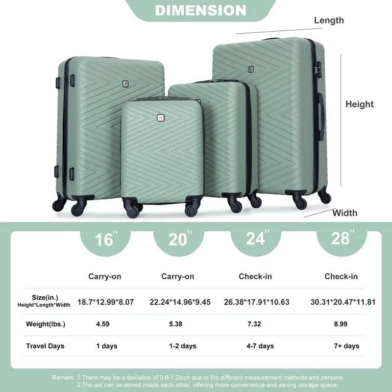 4PCS ABS Lightweight Suitcase Luggage Set with Rotating Wheels,24" and 28" with TSA Lock