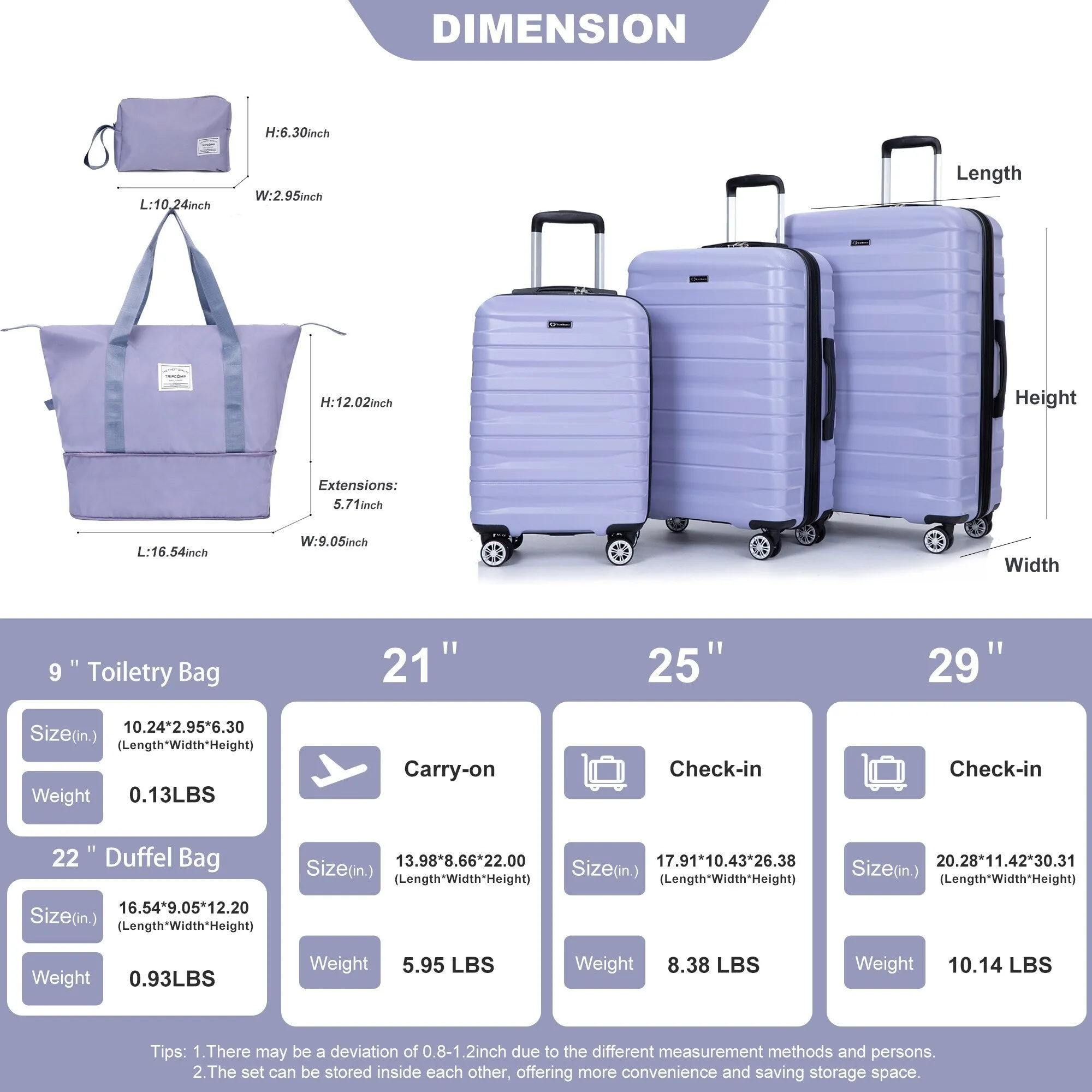 5PCS PC Luggage Set with TSA Lock