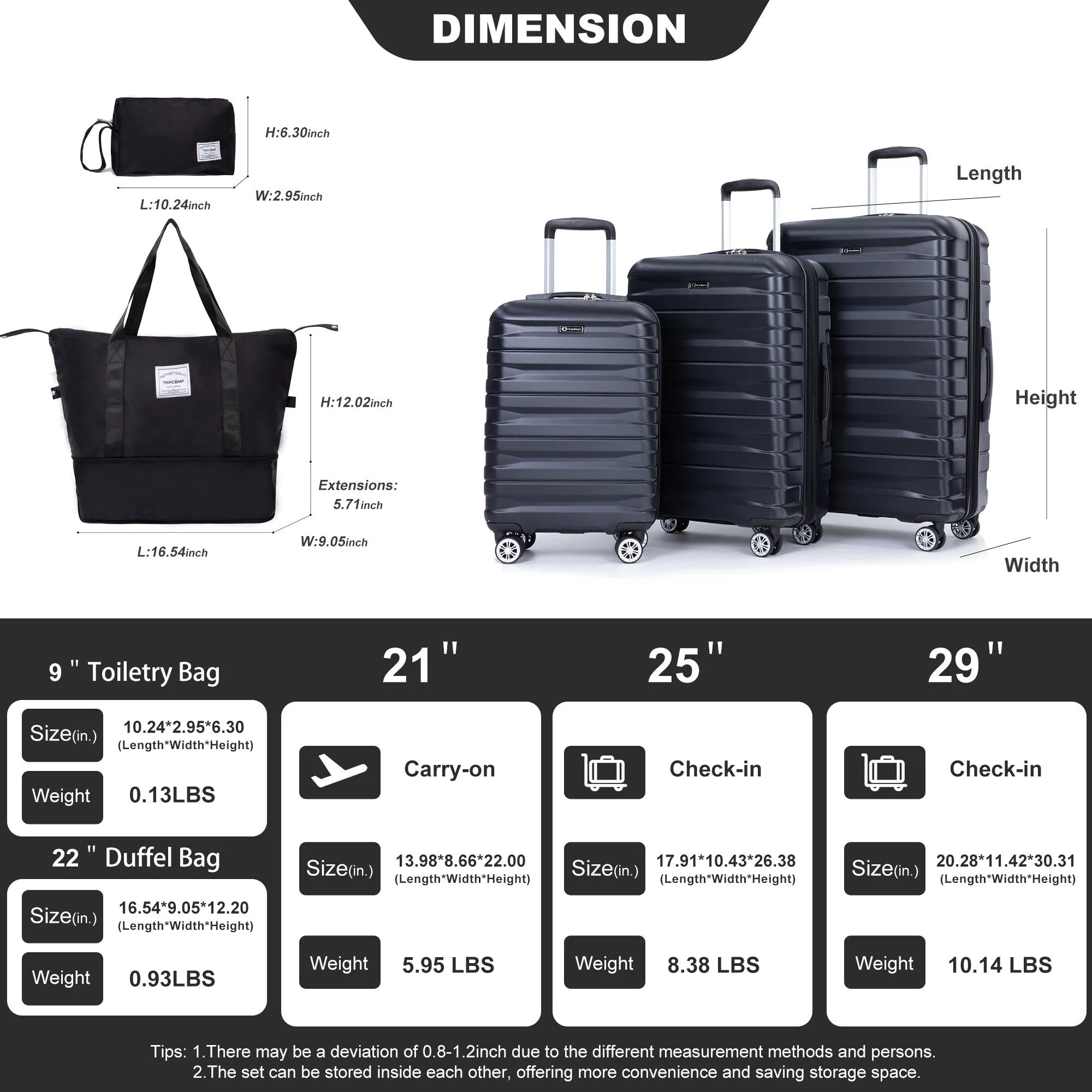 5PCS PC Luggage Set with TSA Lock