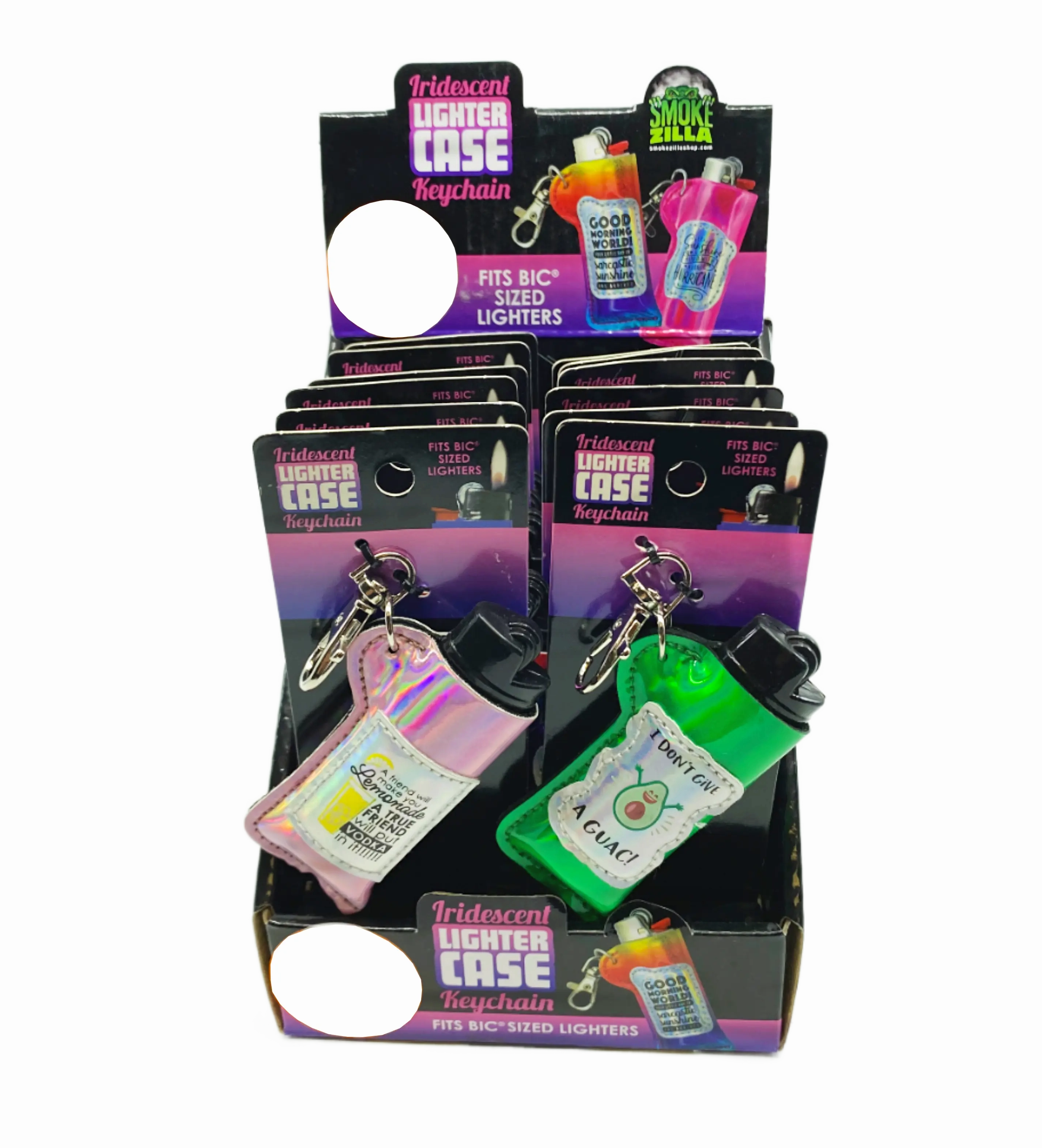 Iridescent Lighter Case Key Chain with Patch - 12 Pieces Per Retail Ready Display 24841