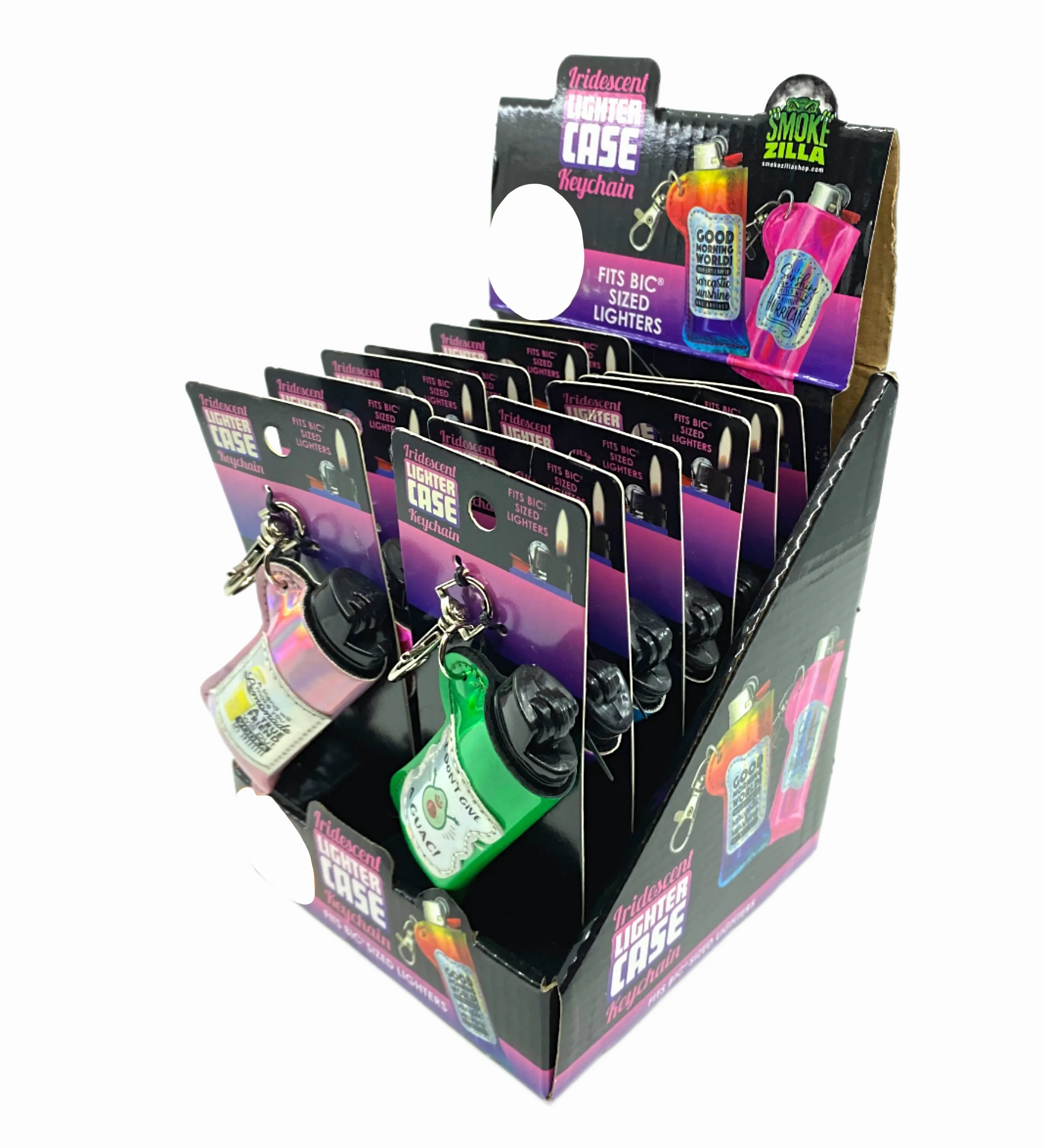 Iridescent Lighter Case Key Chain with Patch - 12 Pieces Per Retail Ready Display 24841