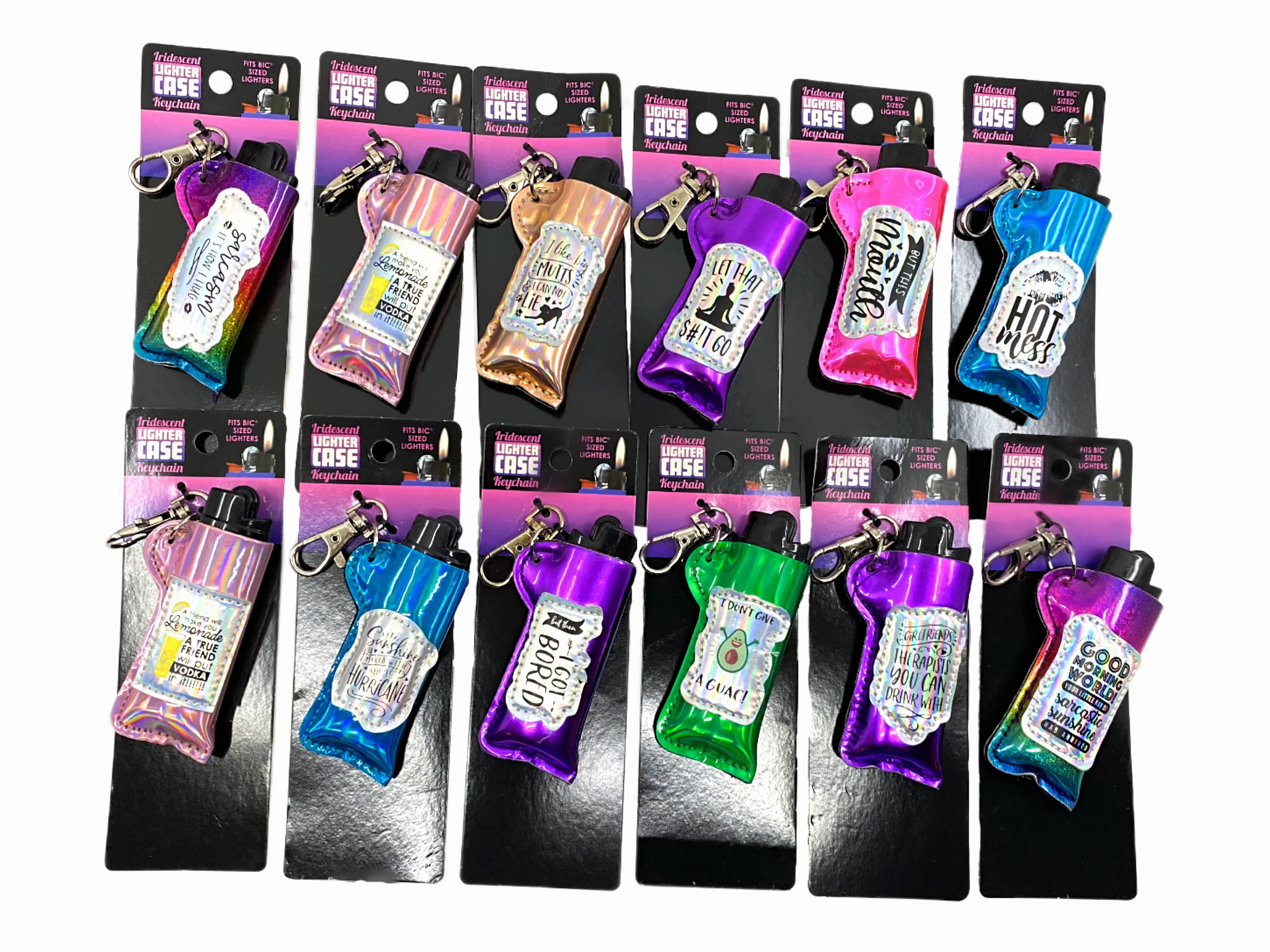 Iridescent Lighter Case Key Chain with Patch - 12 Pieces Per Retail Ready Display 24841