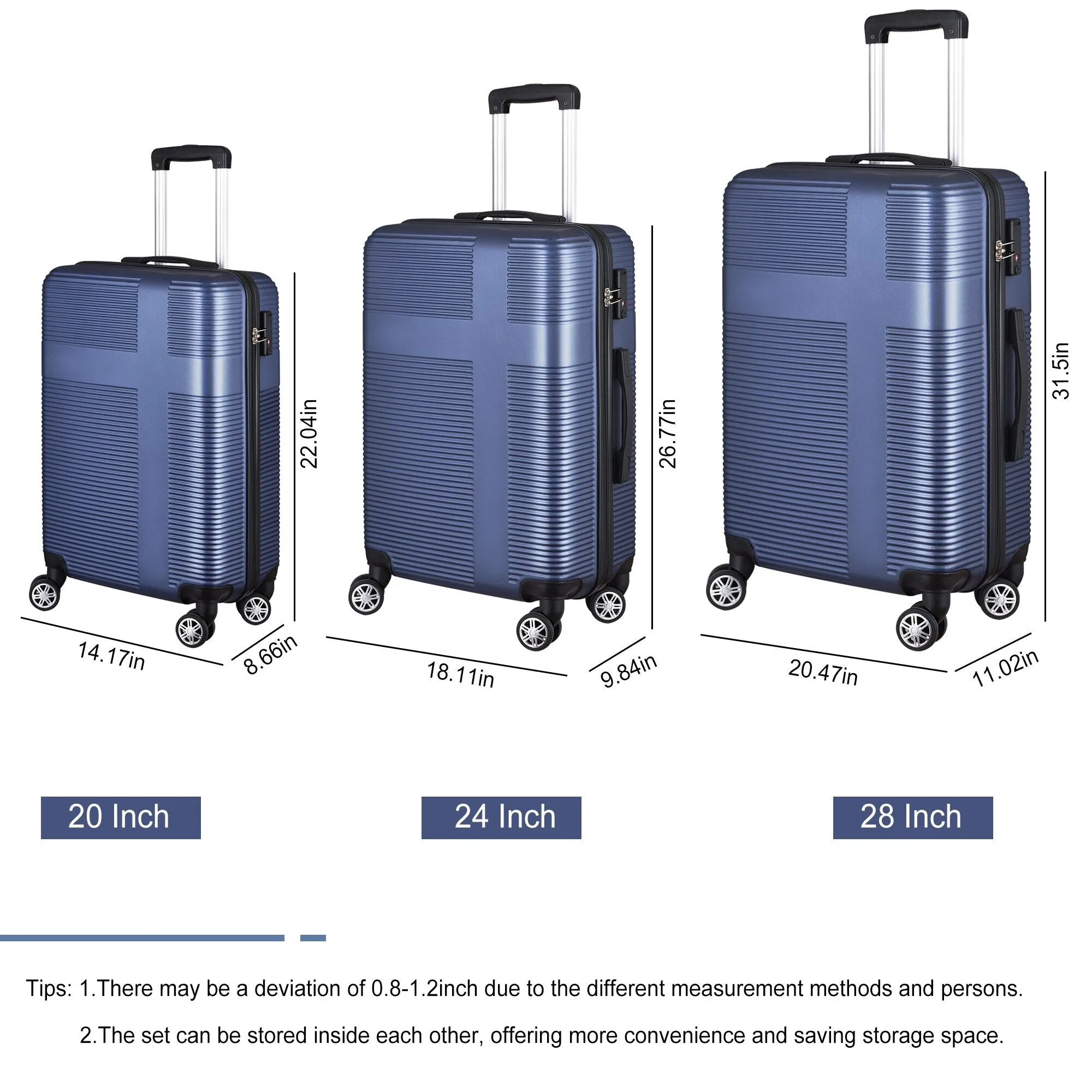 Luggage Sets Expandable ABS Suitcase Double Wheels TSA Lock, 3-Piece