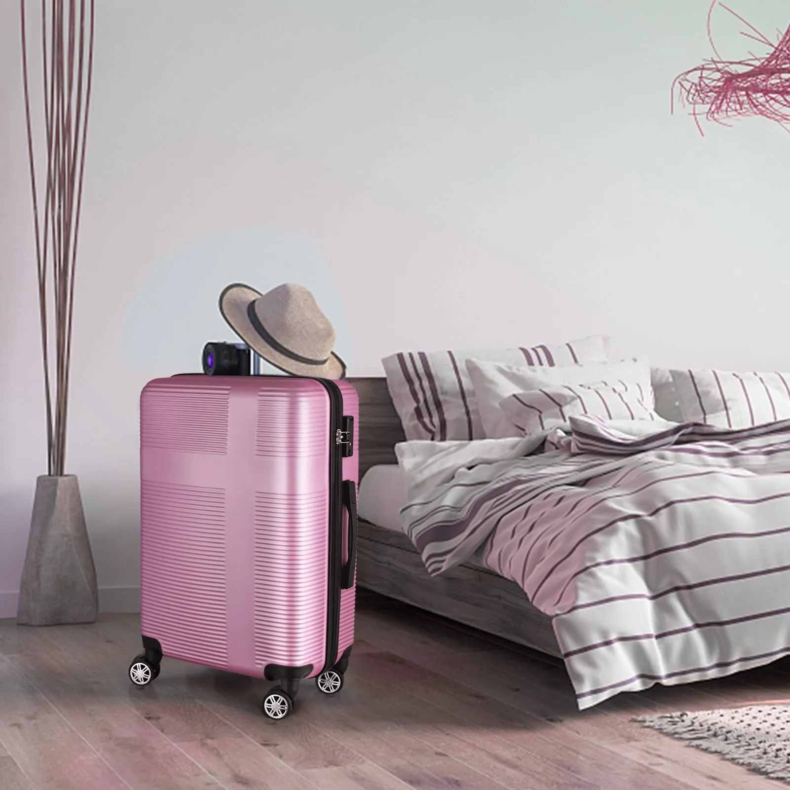 Luggage Sets Expandable ABS Suitcase Double Wheels TSA Lock, 3-Piece