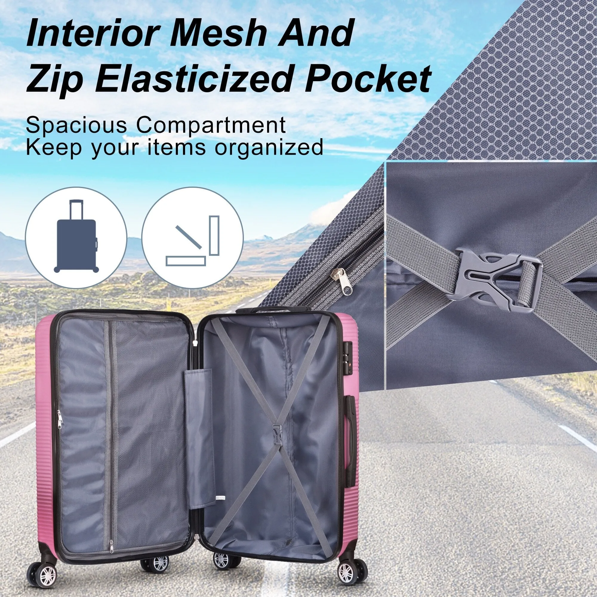 Luggage Sets Expandable ABS Suitcase Double Wheels TSA Lock, 3-Piece