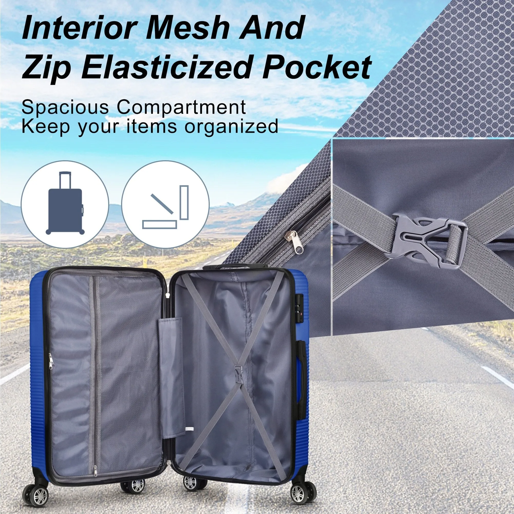 Luggage Sets Expandable ABS Suitcase Double Wheels TSA Lock, 3-Piece