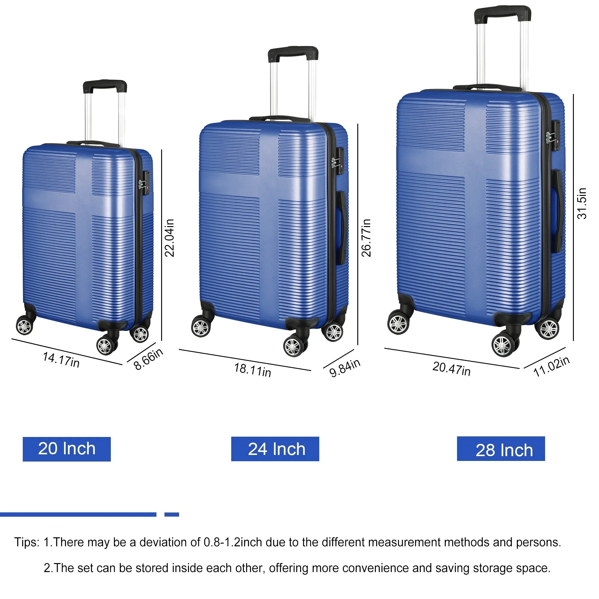 Luggage Sets Expandable ABS Suitcase Double Wheels TSA Lock, 3-Piece