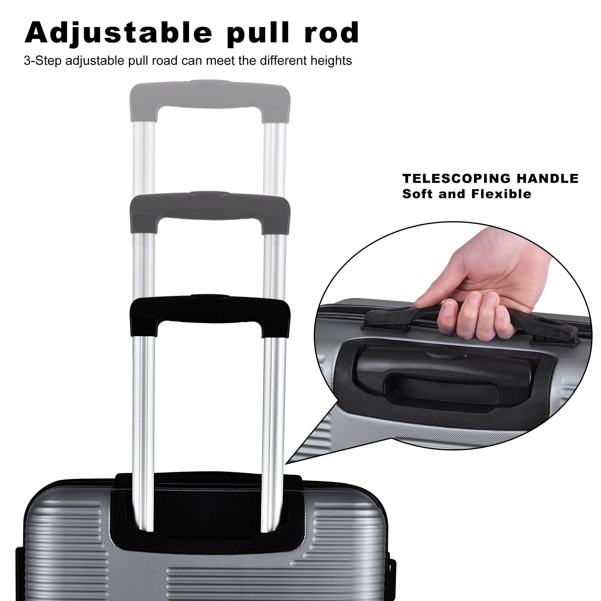 Luggage Sets Expandable ABS Suitcase Double Wheels TSA Lock, 3-Piece