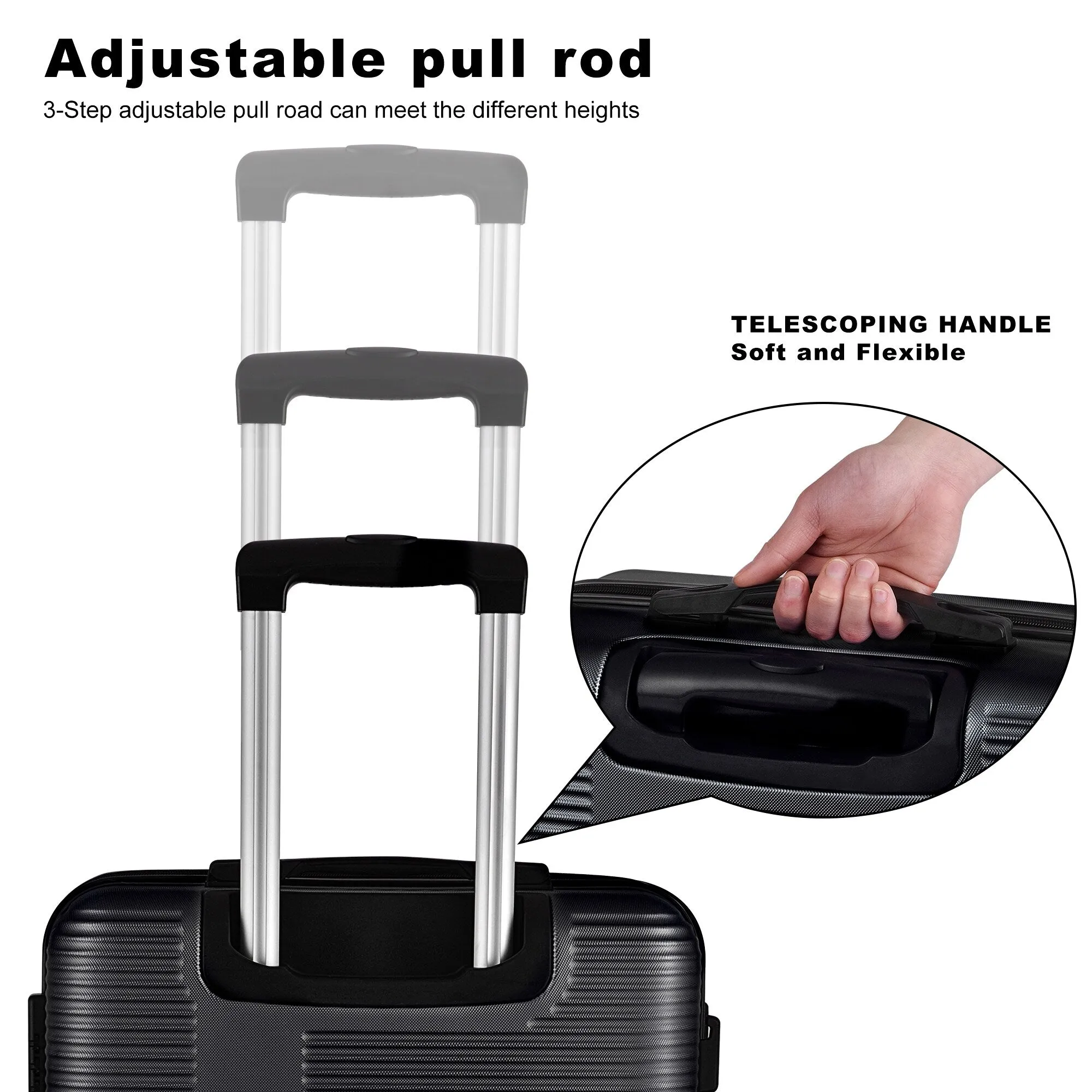 Luggage Sets Expandable ABS Suitcase Double Wheels TSA Lock, 3-Piece
