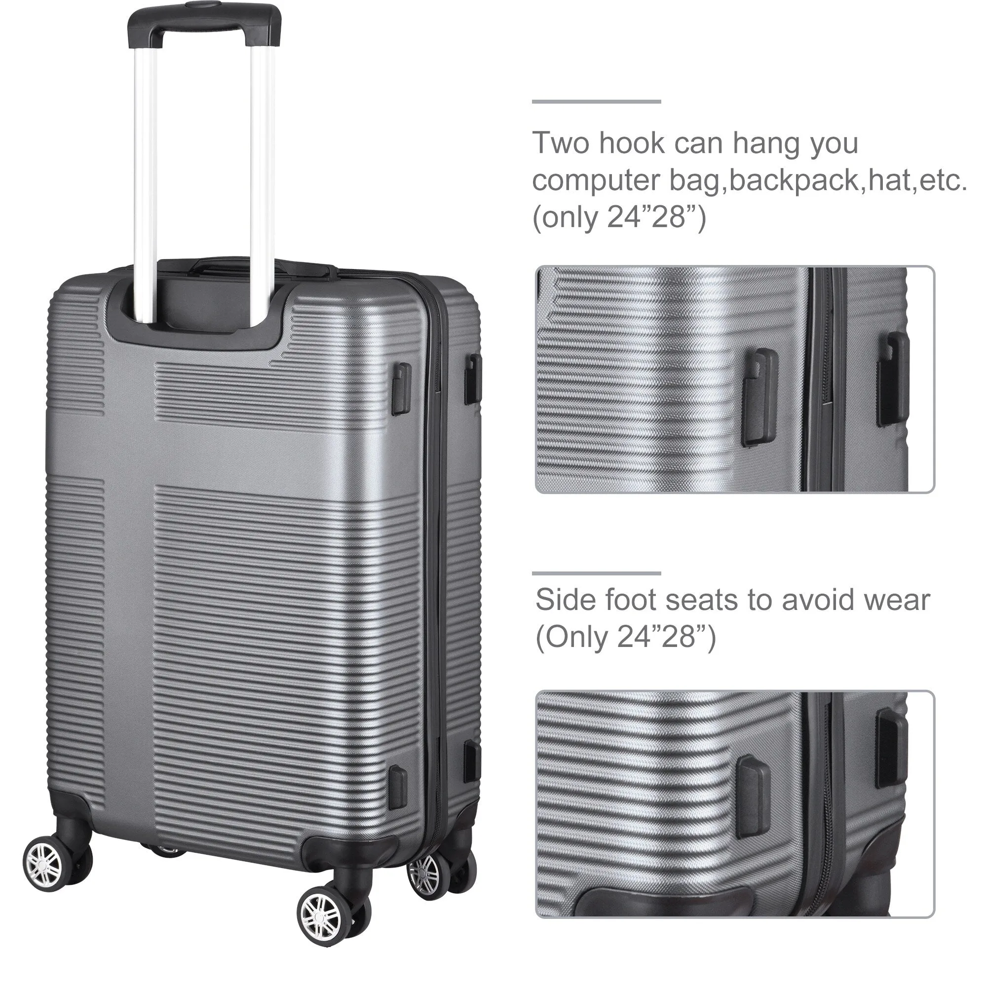Luggage Sets Expandable ABS Suitcase Double Wheels TSA Lock, 3-Piece