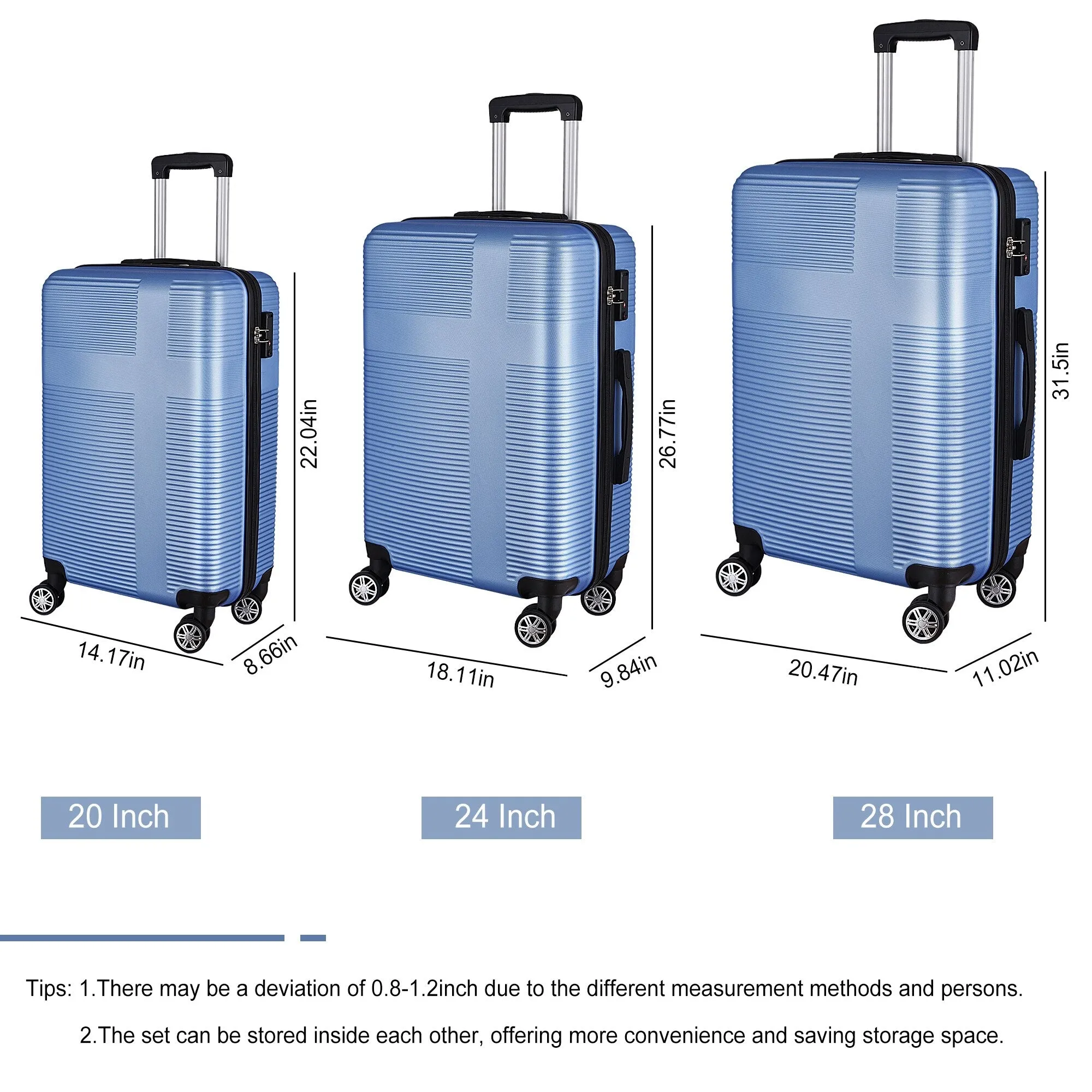 Luggage Sets Expandable ABS Suitcase Double Wheels TSA Lock, 3-Piece