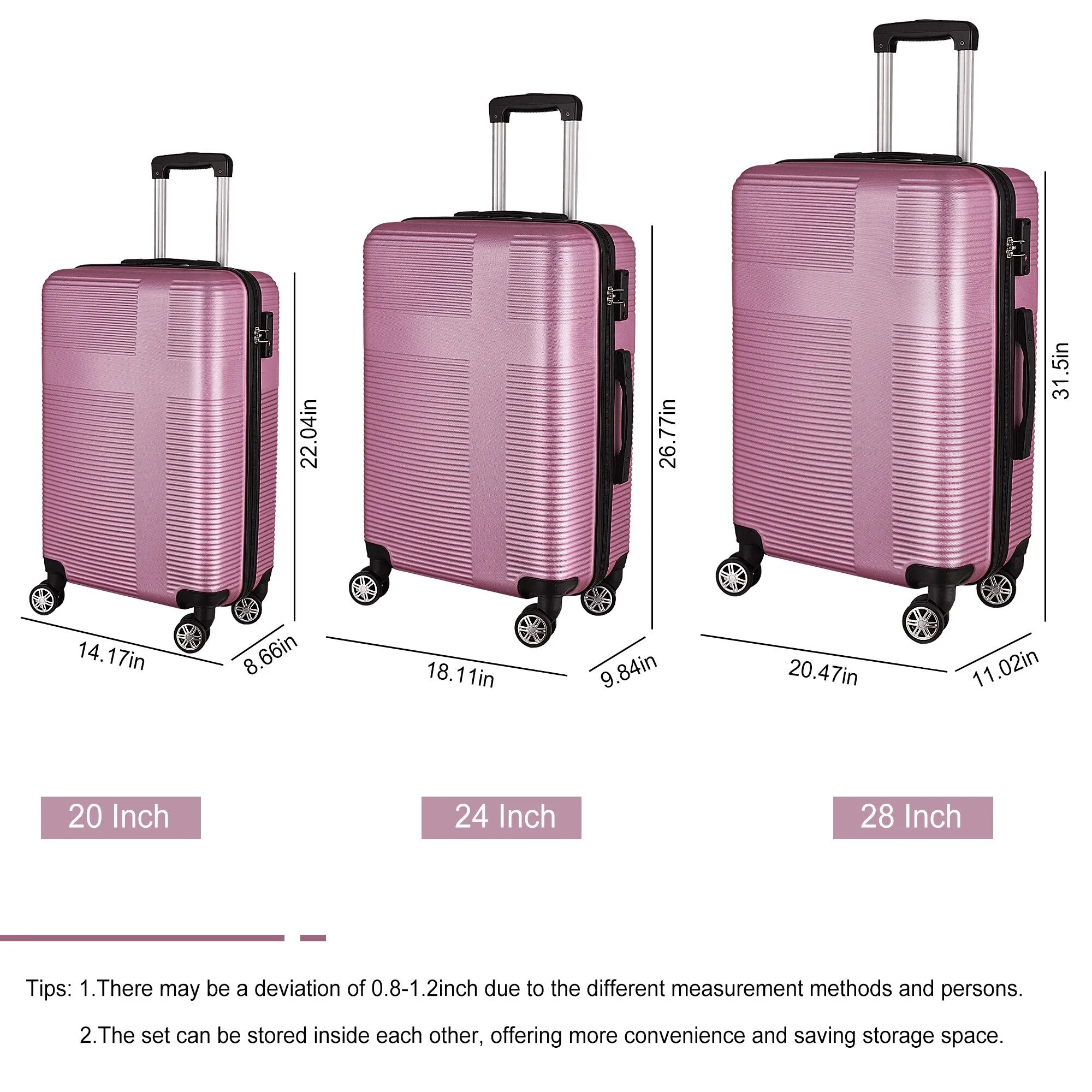Luggage Sets Expandable ABS Suitcase Double Wheels TSA Lock, 3-Piece