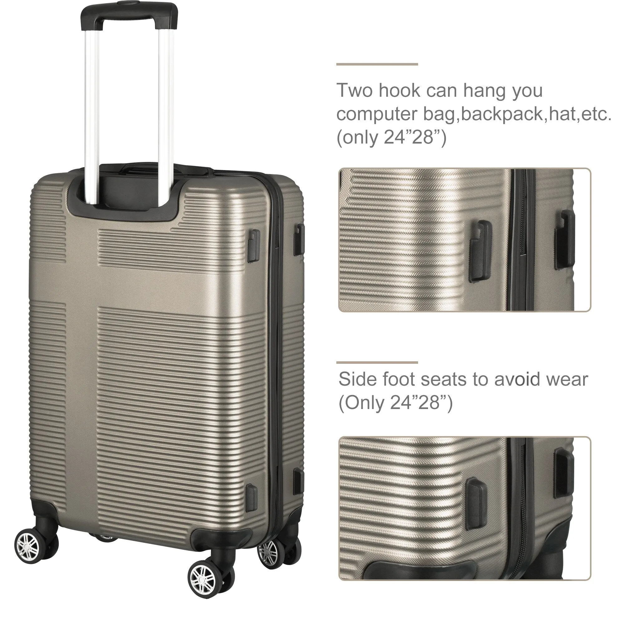 Luggage Sets Expandable ABS Suitcase Double Wheels TSA Lock, 3-Piece