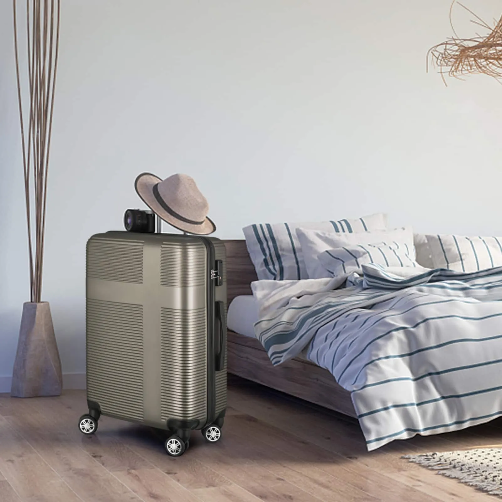 Luggage Sets Expandable ABS Suitcase Double Wheels TSA Lock, 3-Piece