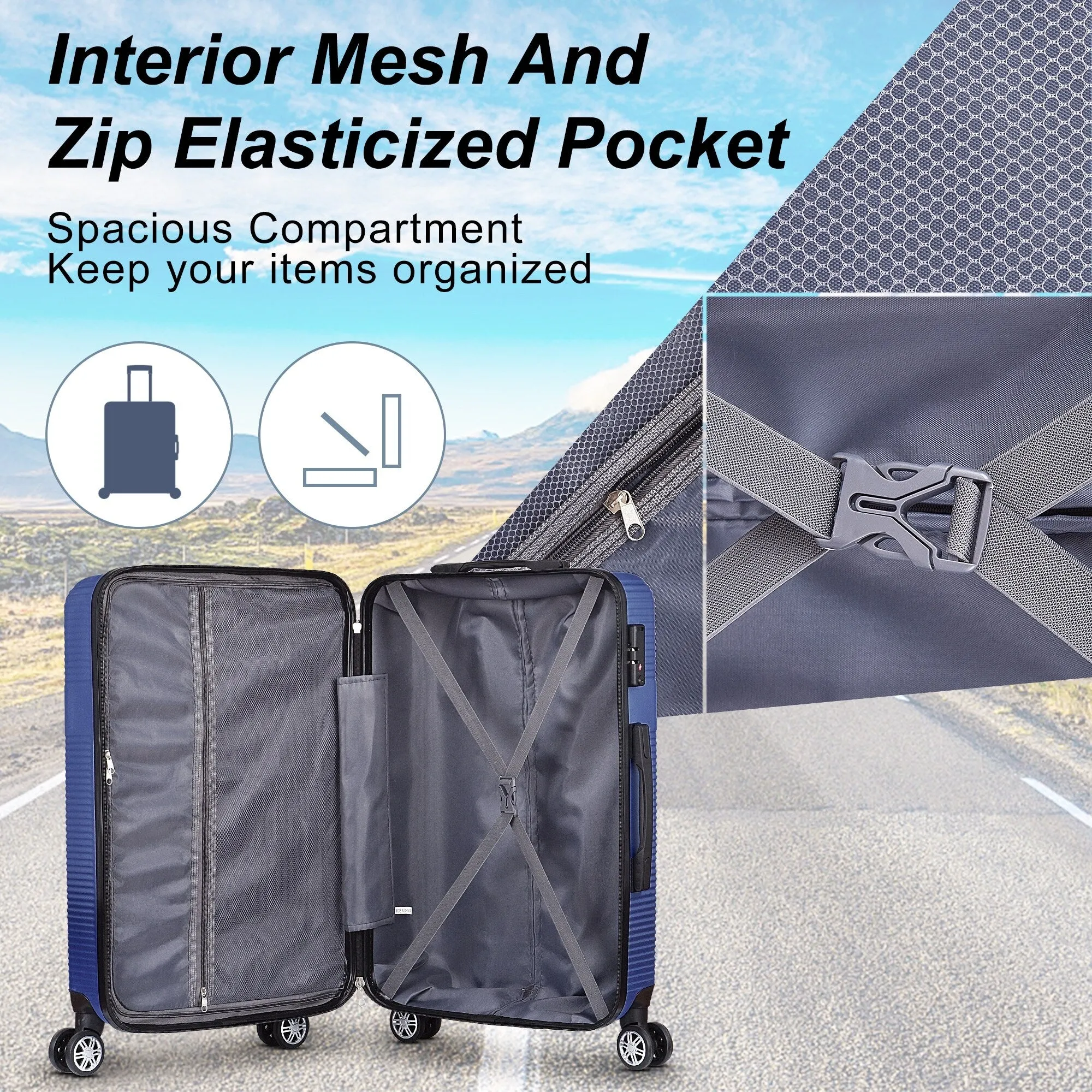 Luggage Sets Expandable ABS Suitcase Double Wheels TSA Lock, 3-Piece