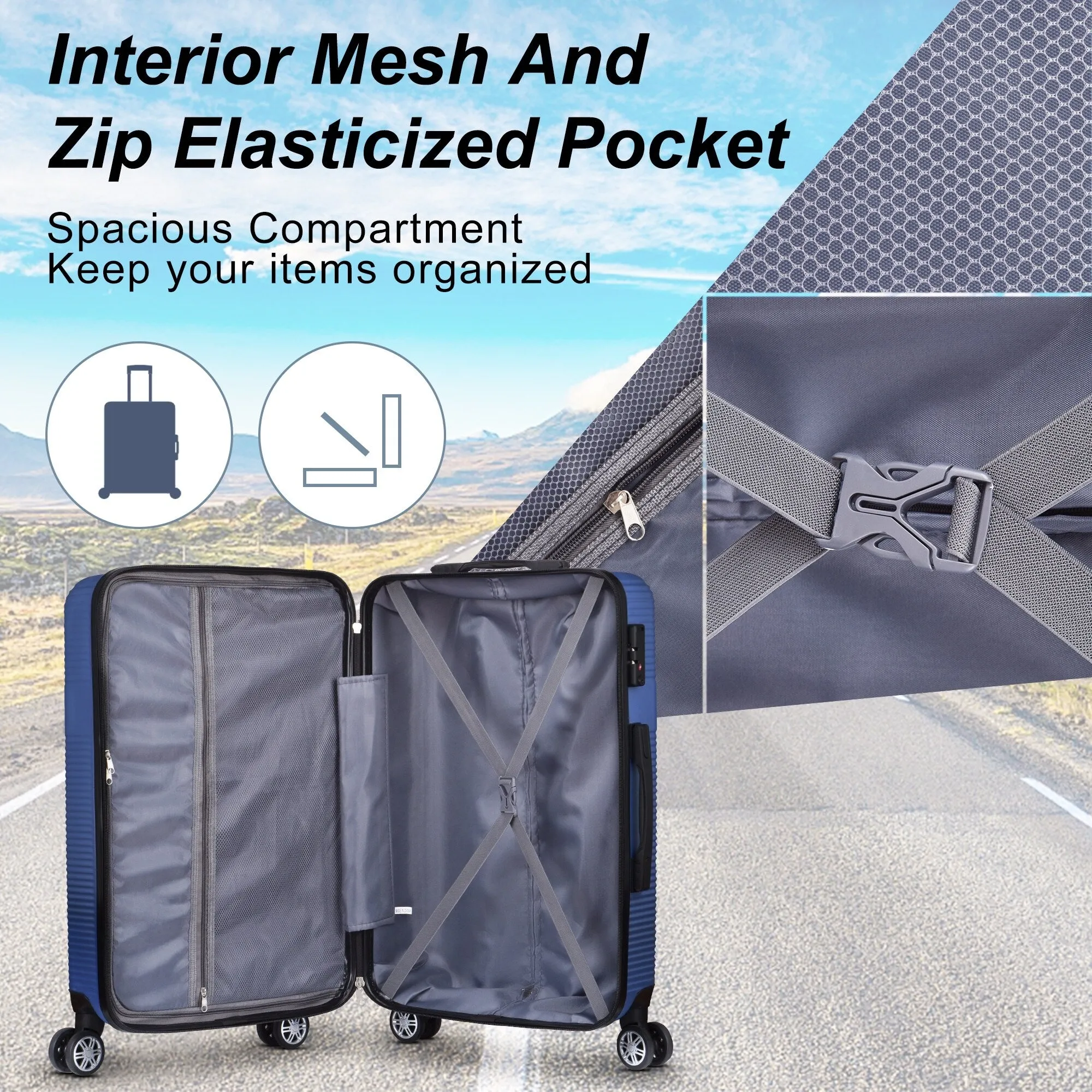 Luggage Sets Expandable ABS Suitcase Double Wheels TSA Lock, 3-Piece