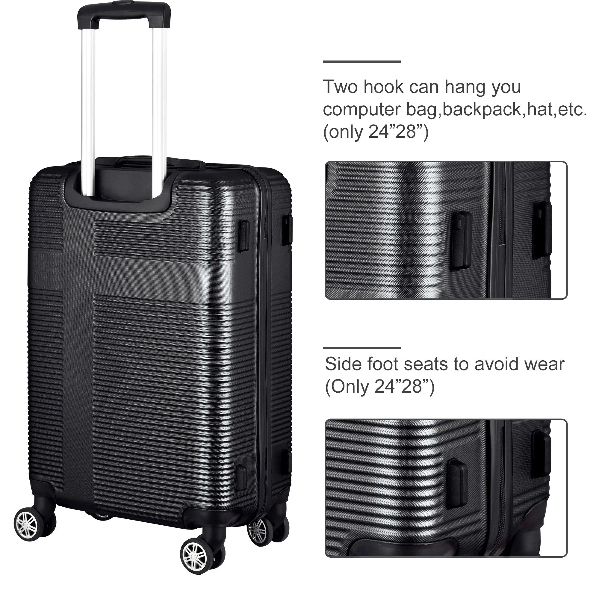 Luggage Sets Expandable ABS Suitcase Double Wheels TSA Lock, 3-Piece