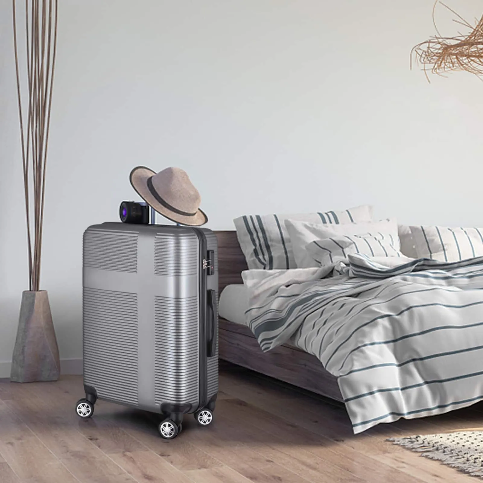 Luggage Sets Expandable ABS Suitcase Double Wheels TSA Lock, 3-Piece