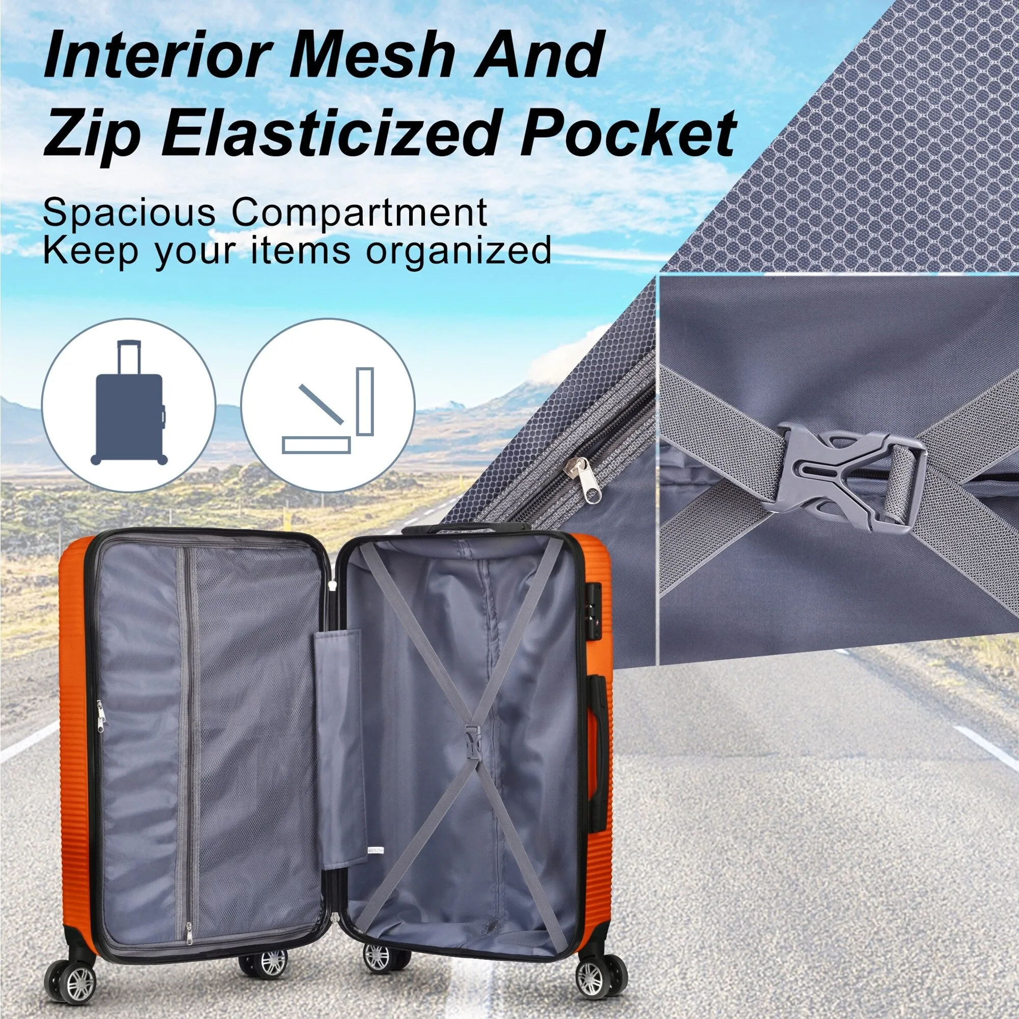 Luggage Sets Expandable ABS Suitcase Double Wheels TSA Lock, 3-Piece