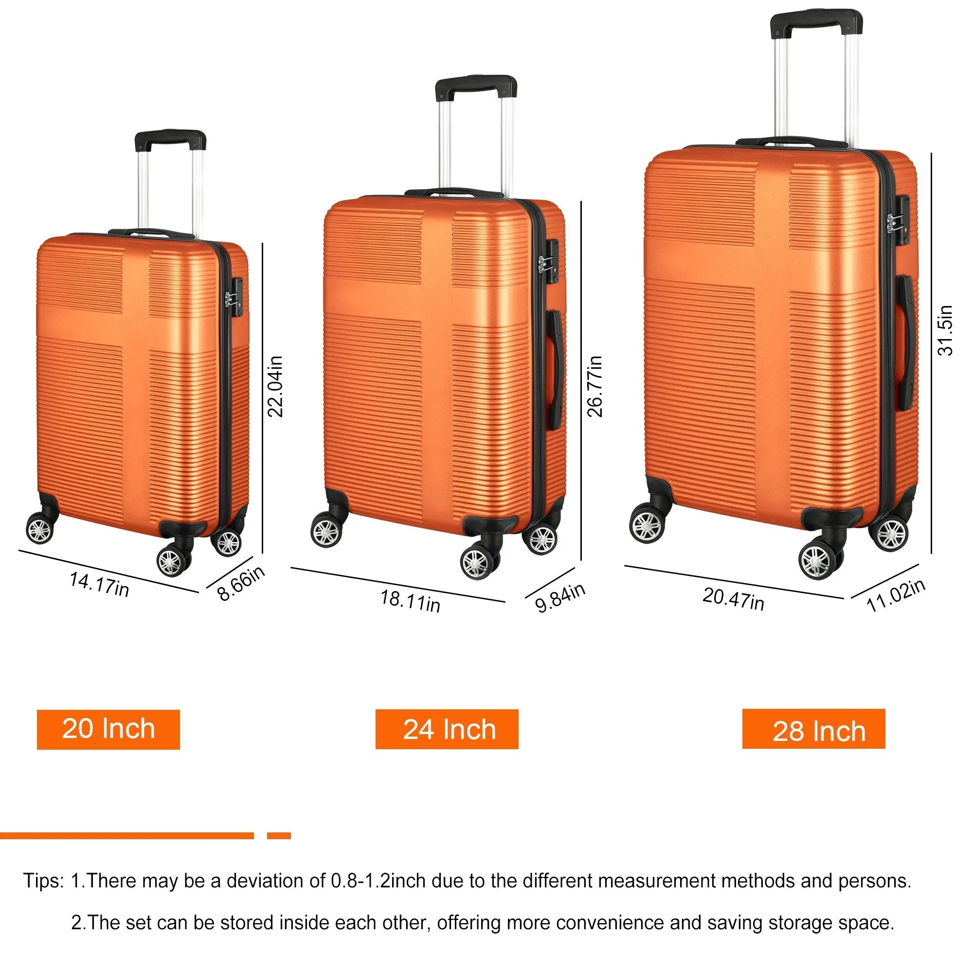 Luggage Sets Expandable ABS Suitcase Double Wheels TSA Lock, 3-Piece